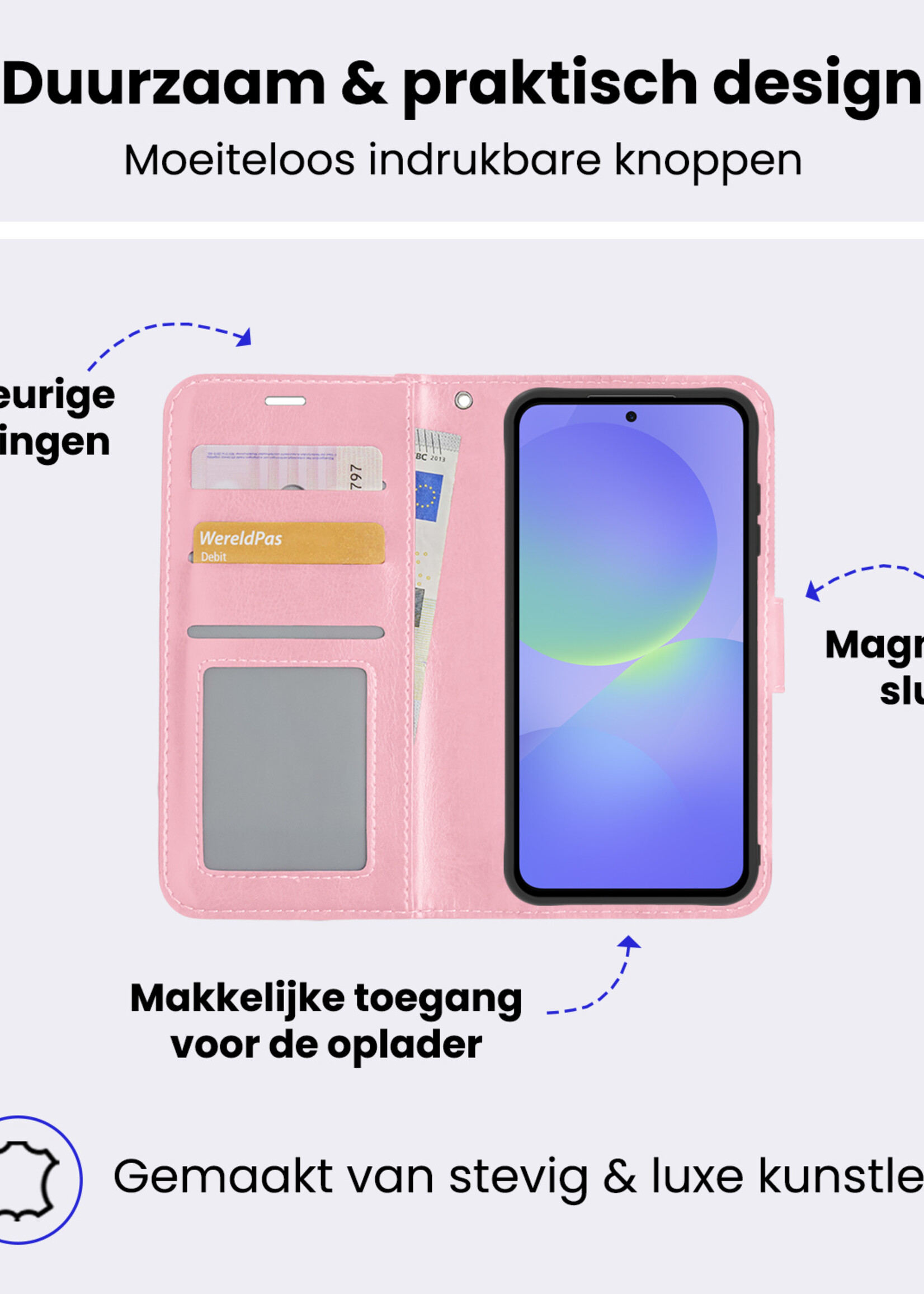 BTH BTH Samsung Galaxy A36 Hoesje Bookcase Met Screenprotector - Lichtroze