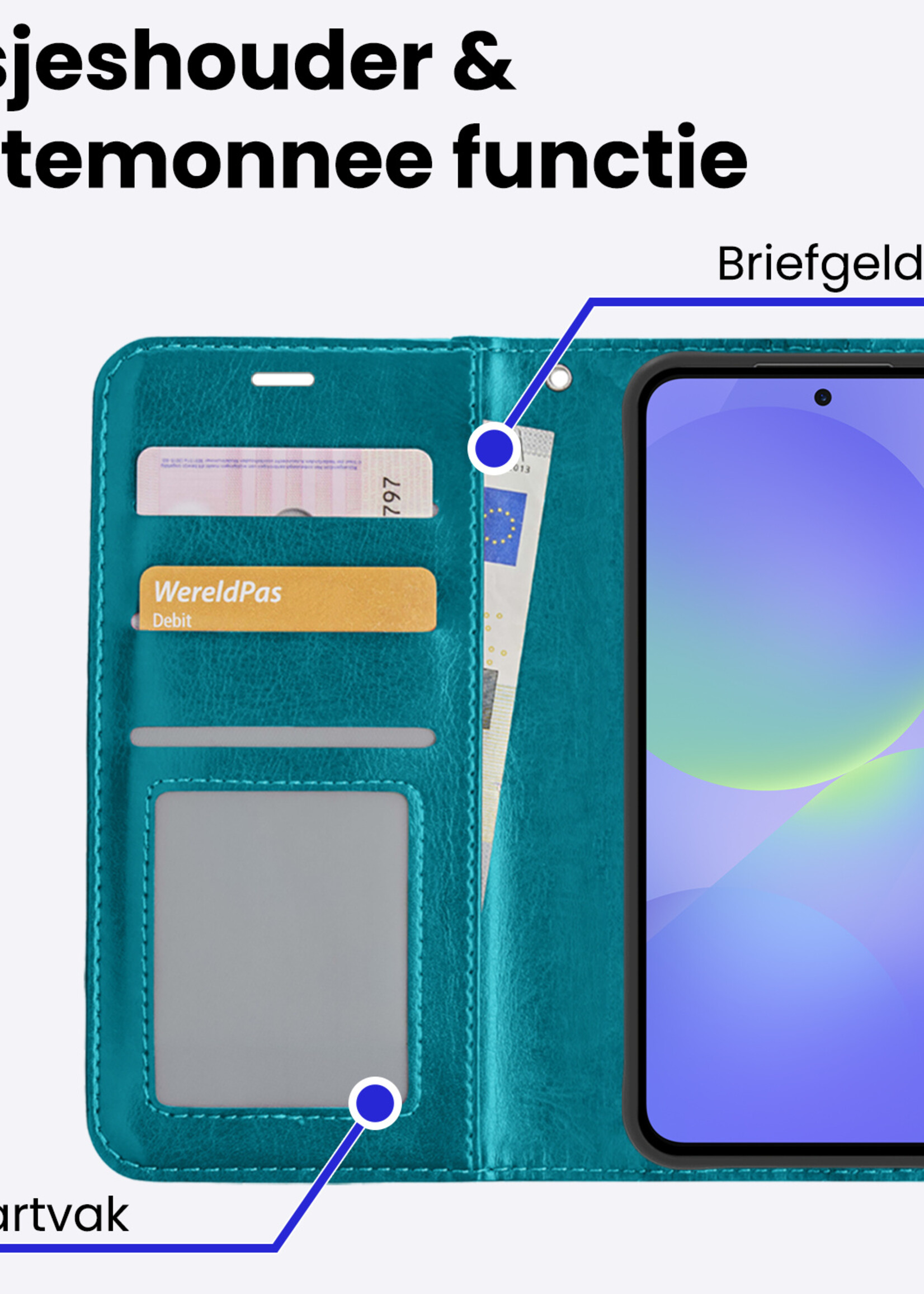 BTH BTH Samsung Galaxy A36 Hoesje Bookcase Met Screenprotector - Turquoise