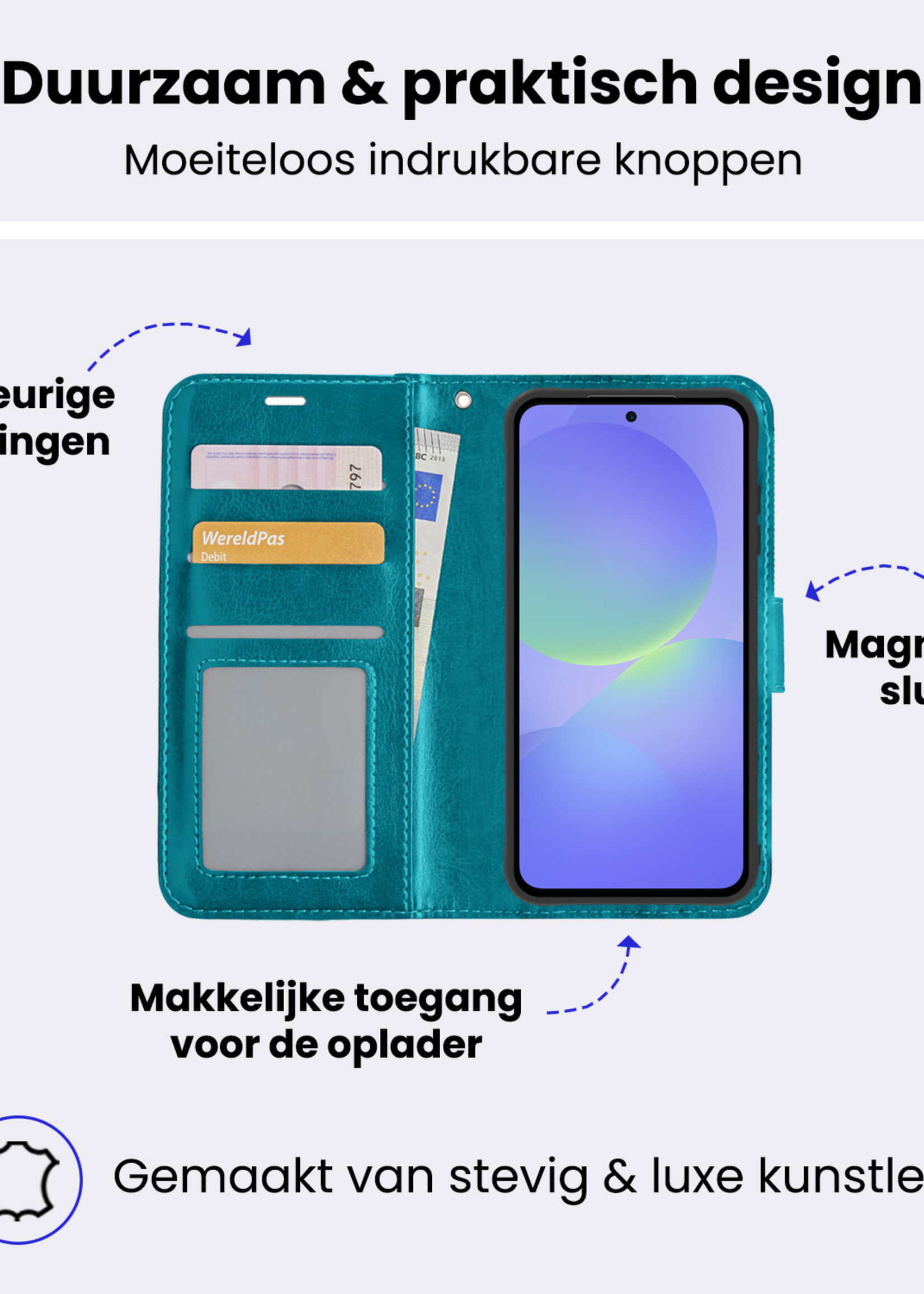 BTH BTH Samsung Galaxy A36 Hoesje Bookcase Met Screenprotector - Turquoise