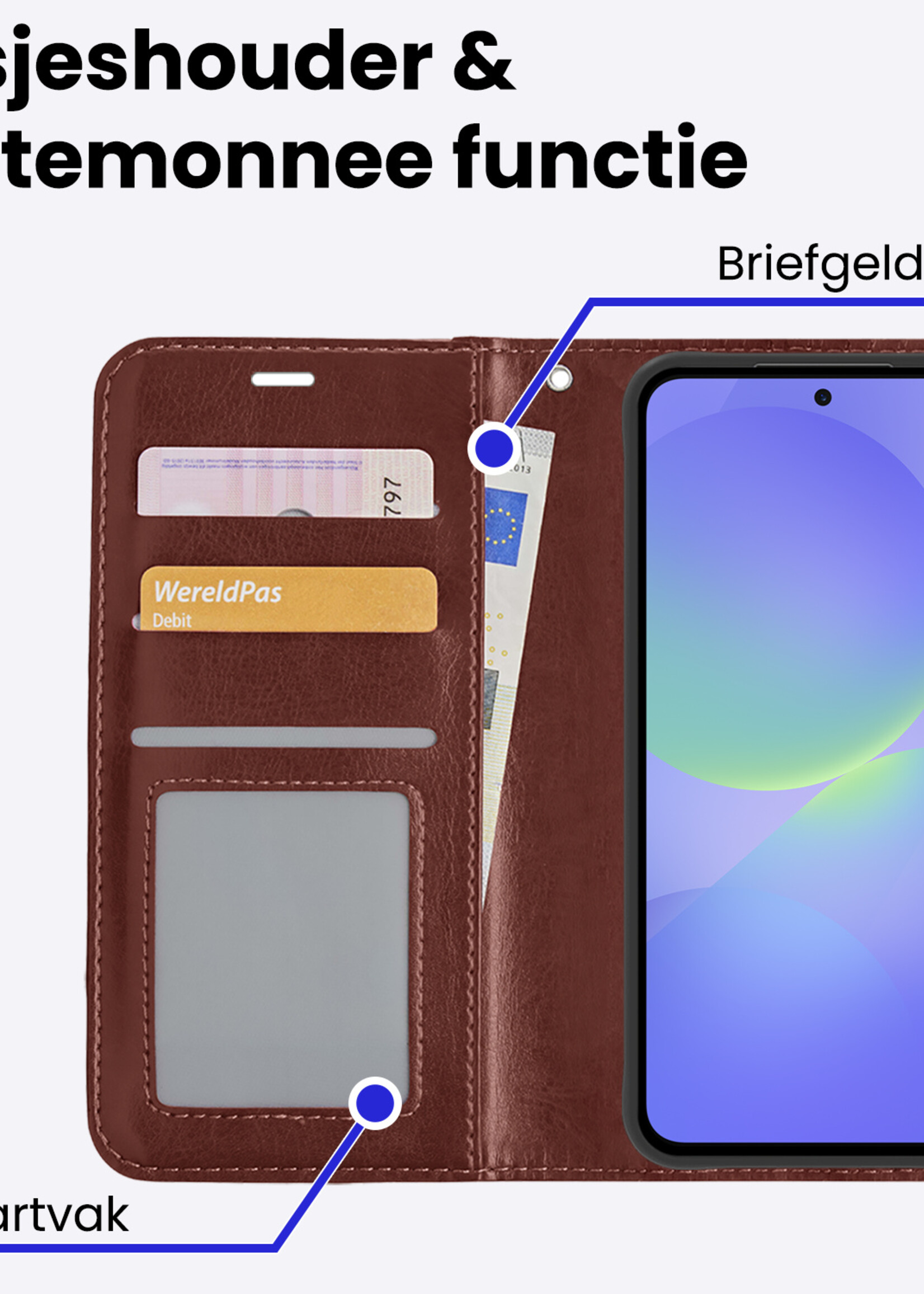 BTH BTH Samsung Galaxy A36 Hoesje Bookcase Met 2x Screenprotector - Bruin