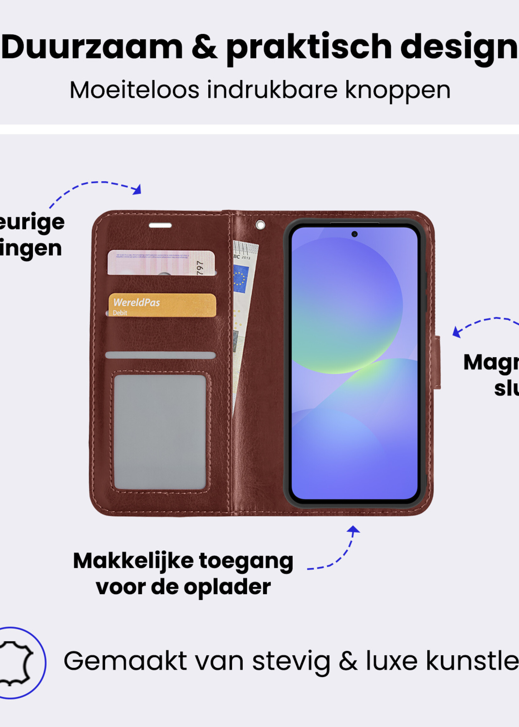 BTH BTH Samsung Galaxy A36 Hoesje Bookcase Met 2x Screenprotector - Bruin