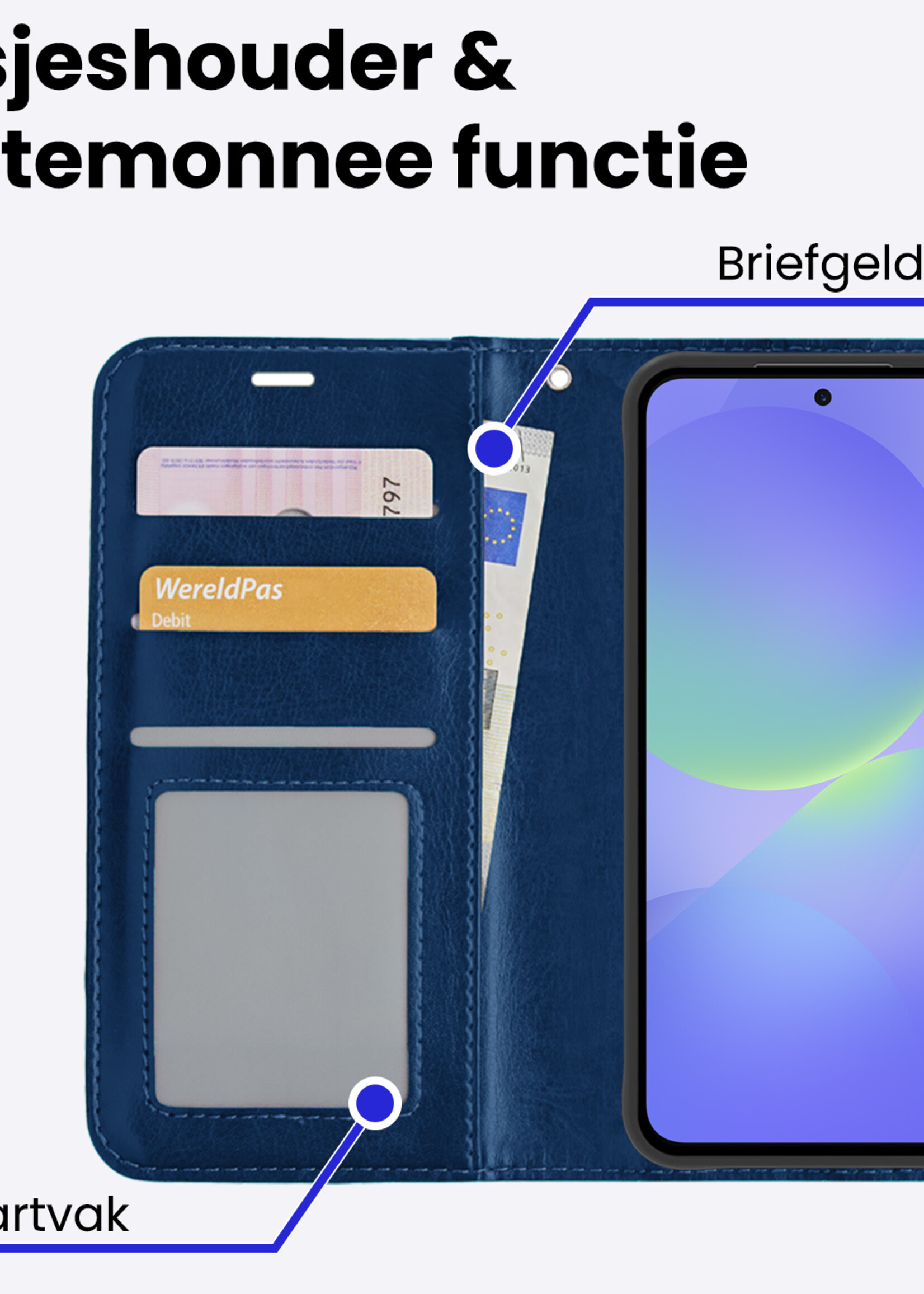 BTH BTH Samsung Galaxy A36 Hoesje Bookcase Met 2x Screenprotector - Donkerblauw