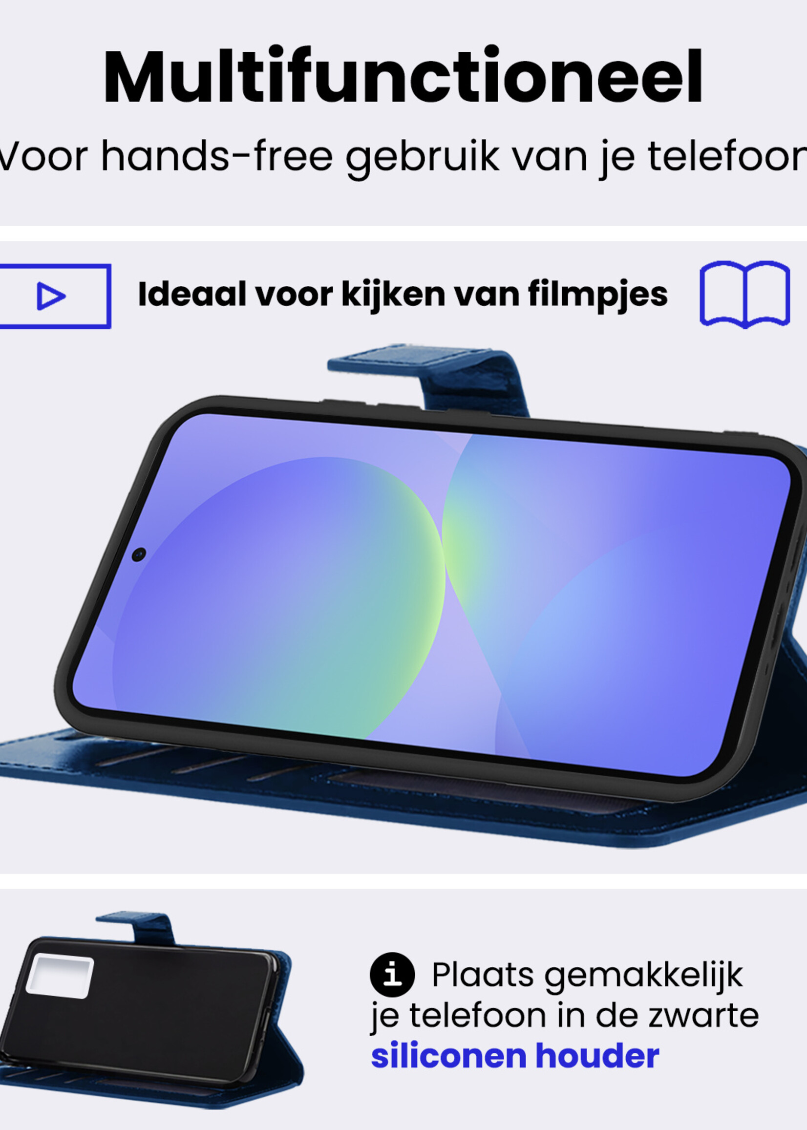 BTH BTH Samsung Galaxy A36 Hoesje Bookcase Met 2x Screenprotector - Donkerblauw