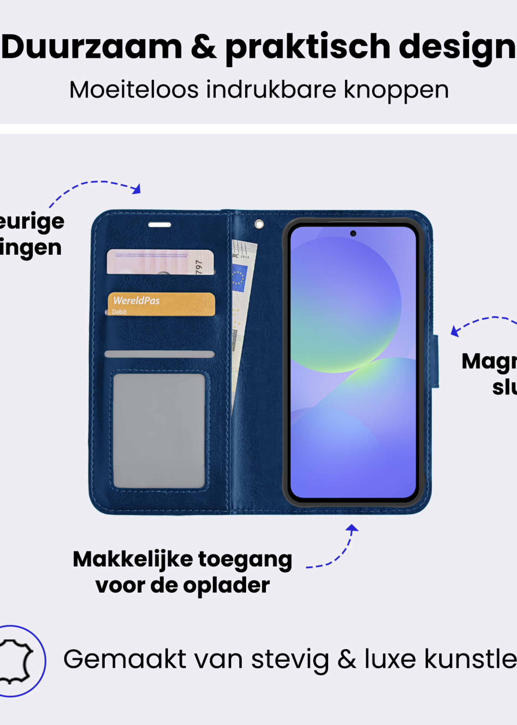 BTH BTH Samsung Galaxy A36 Hoesje Bookcase Met 2x Screenprotector - Donkerblauw