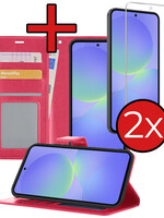 BTH BTH Samsung Galaxy A36 Hoesje Bookcase Met 2x Screenprotector - Donkerroze