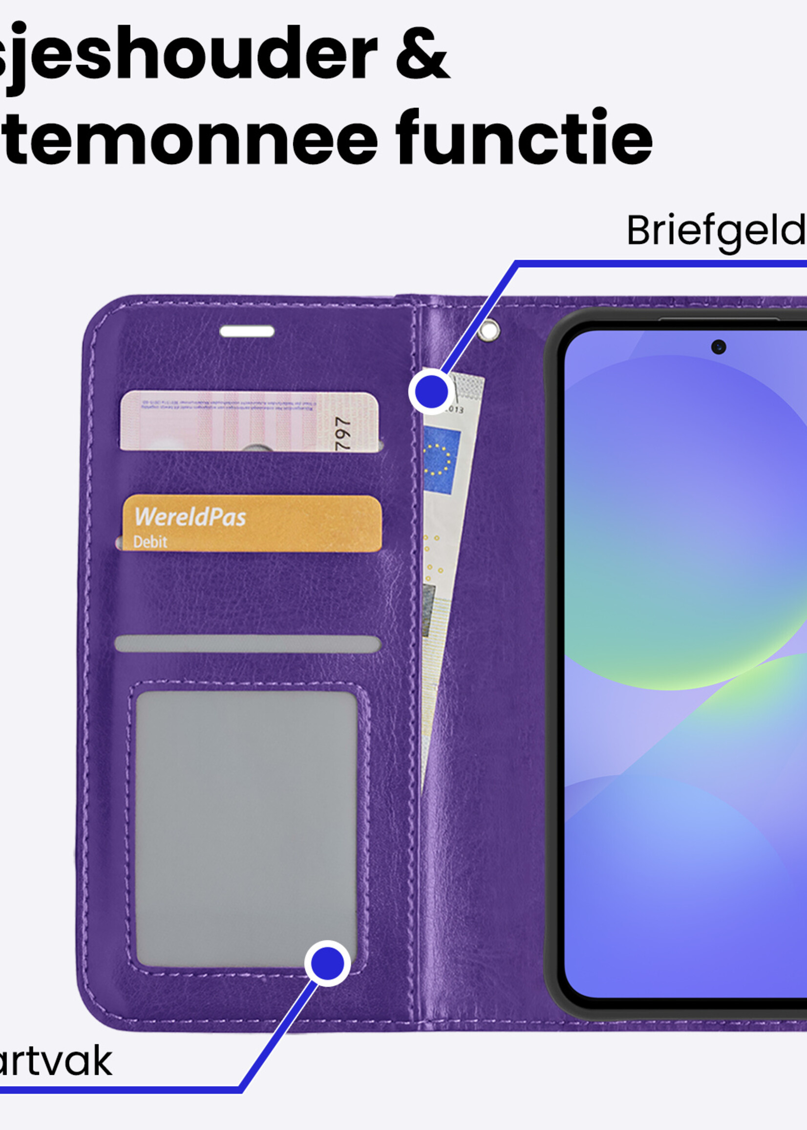 BTH BTH Samsung Galaxy A36 Hoesje Bookcase Met 2x Screenprotector - Paars
