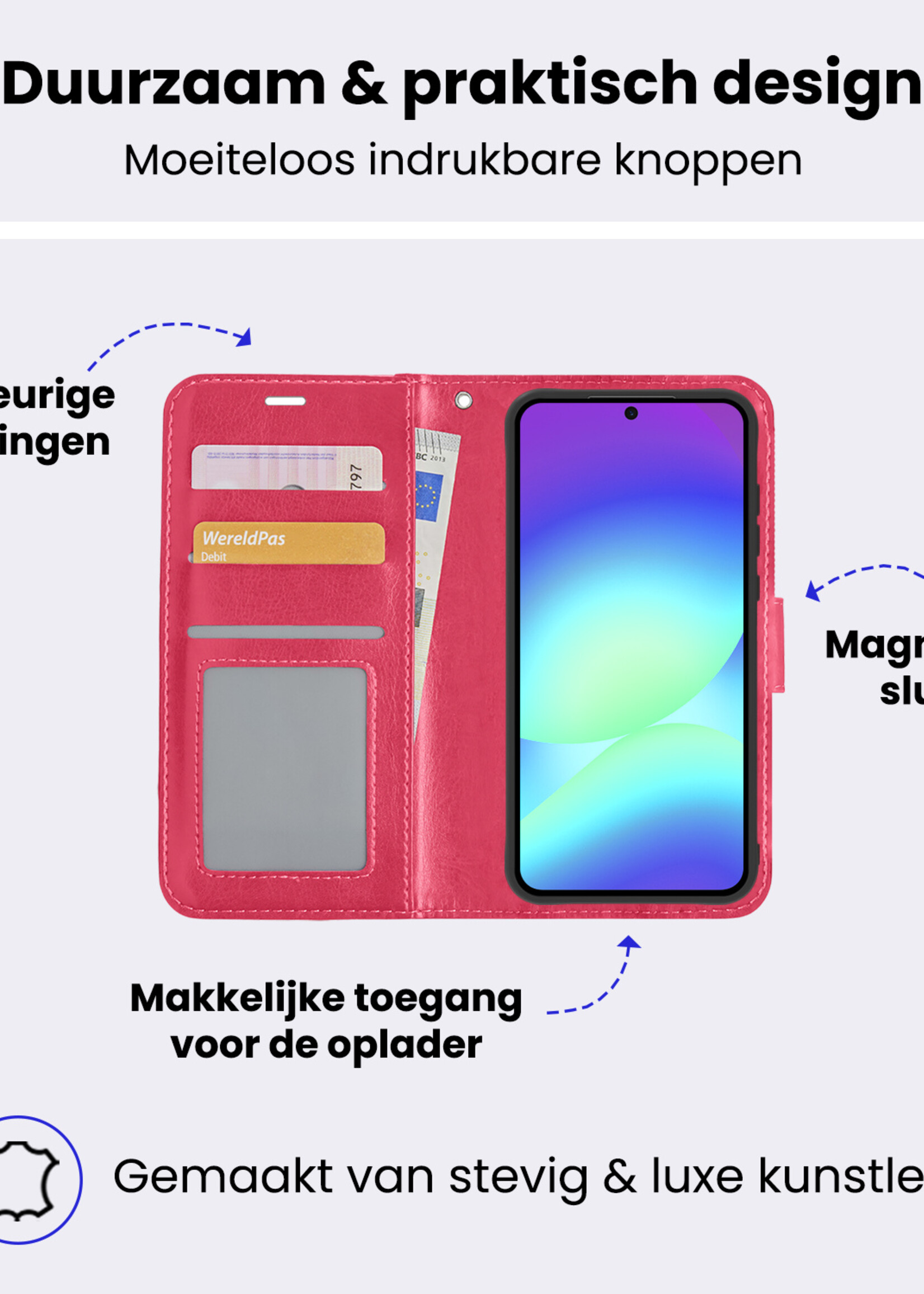 BTH BTH Samsung Galaxy A56 Hoesje Bookcase - Donkerroze