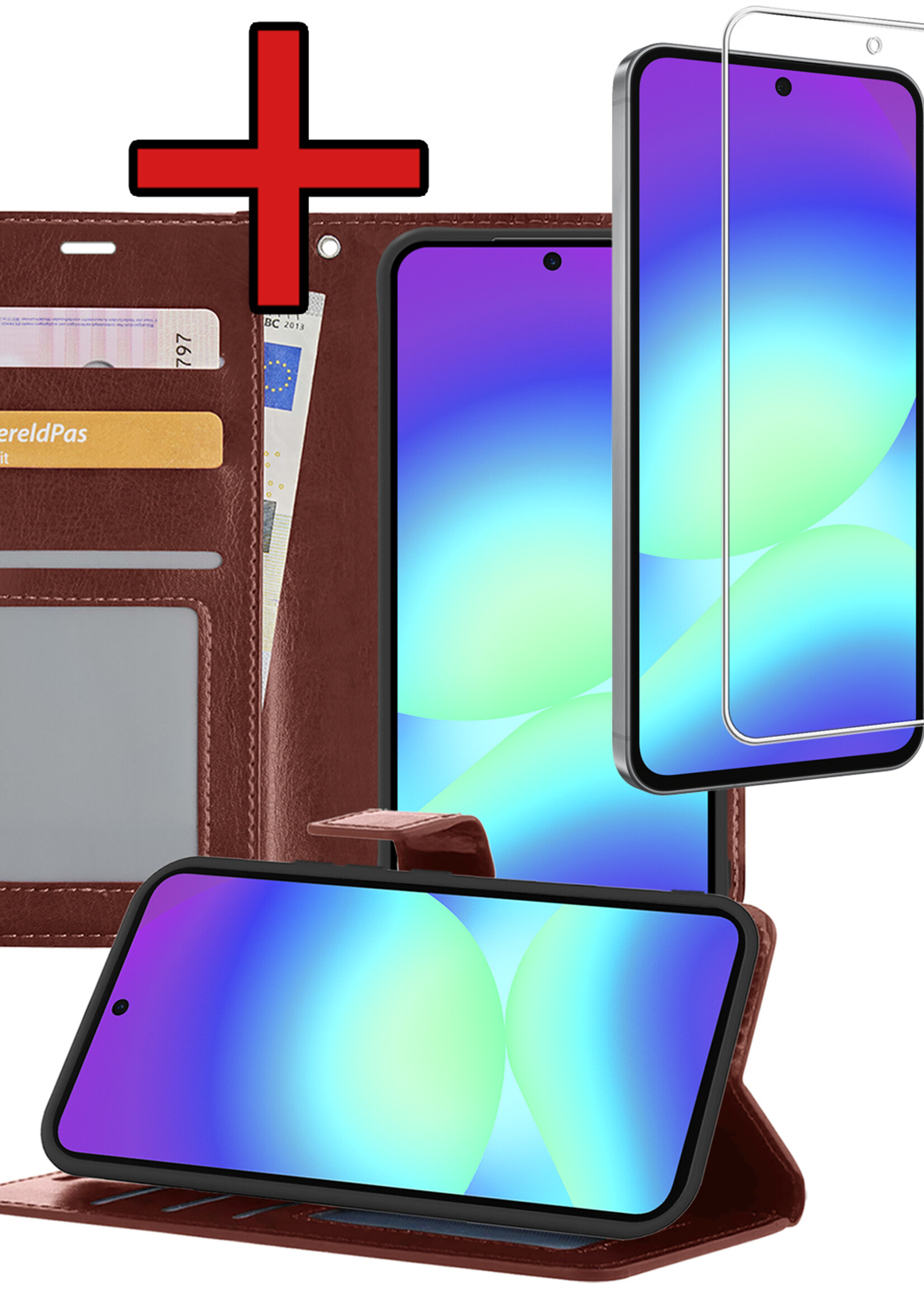 BTH BTH Samsung Galaxy A56 Hoesje Bookcase Met Screenprotector - Bruin