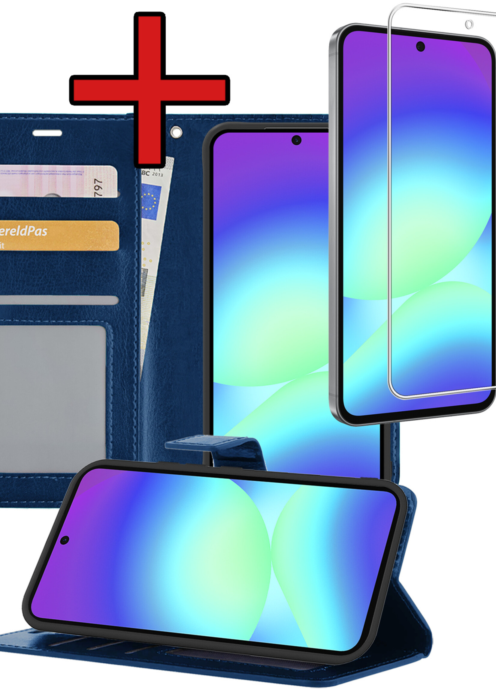 BTH BTH Samsung Galaxy A56 Hoesje Bookcase Met Screenprotector - Donkerblauw