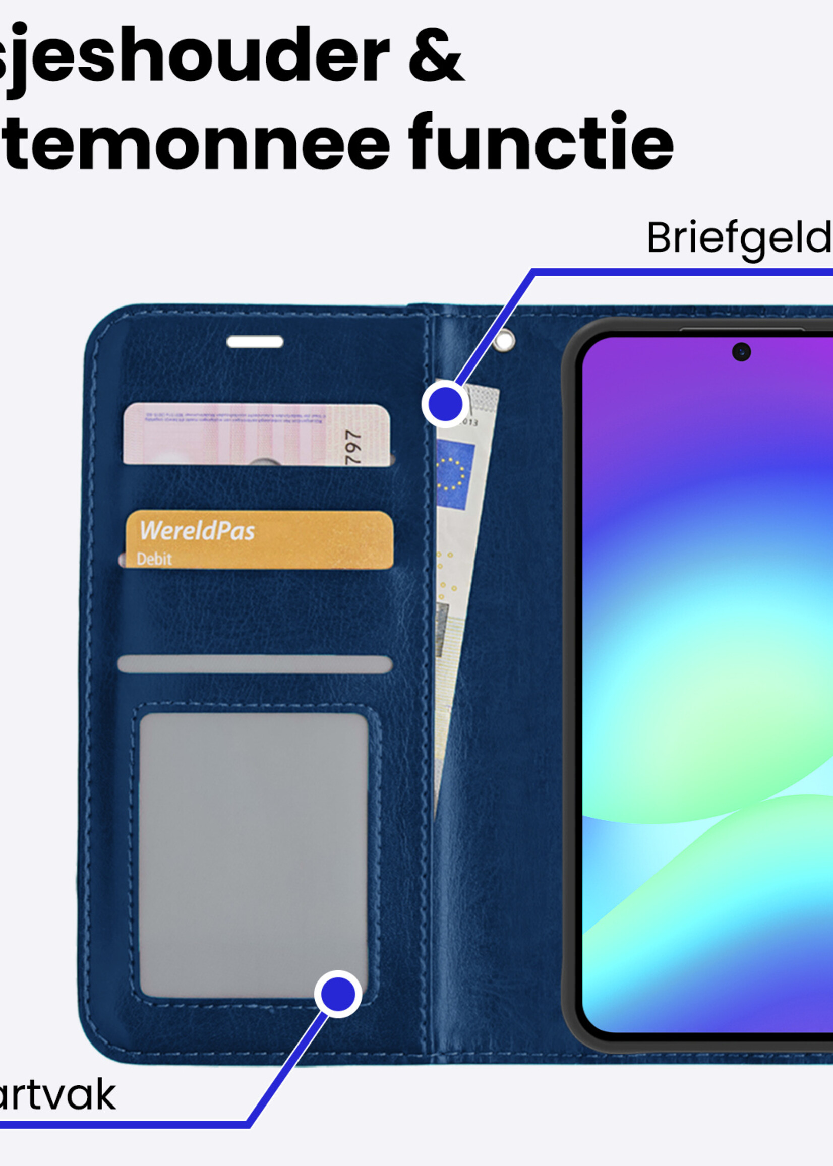 BTH BTH Samsung Galaxy A56 Hoesje Bookcase Met Screenprotector - Donkerblauw