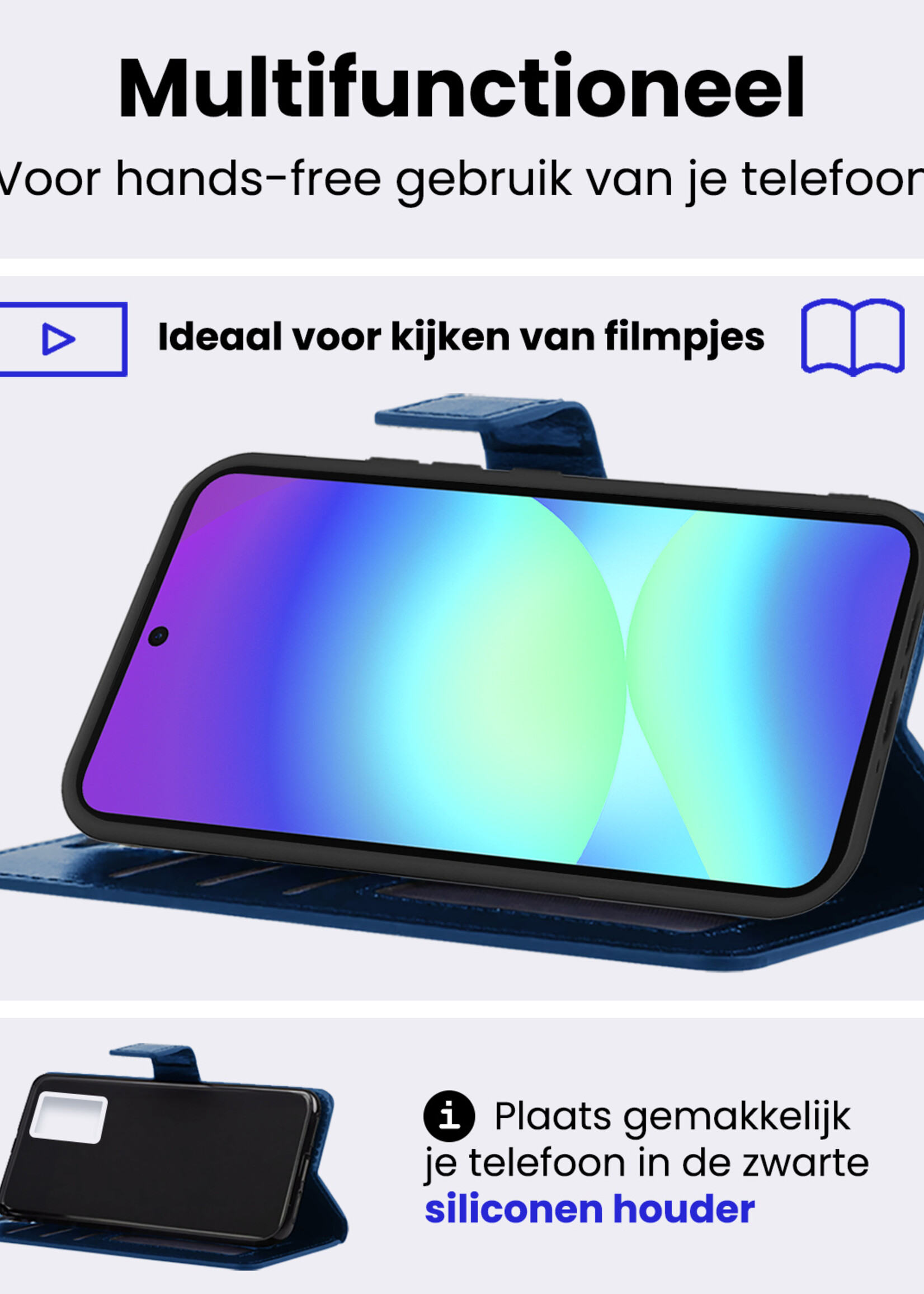 BTH BTH Samsung Galaxy A56 Hoesje Bookcase Met Screenprotector - Donkerblauw