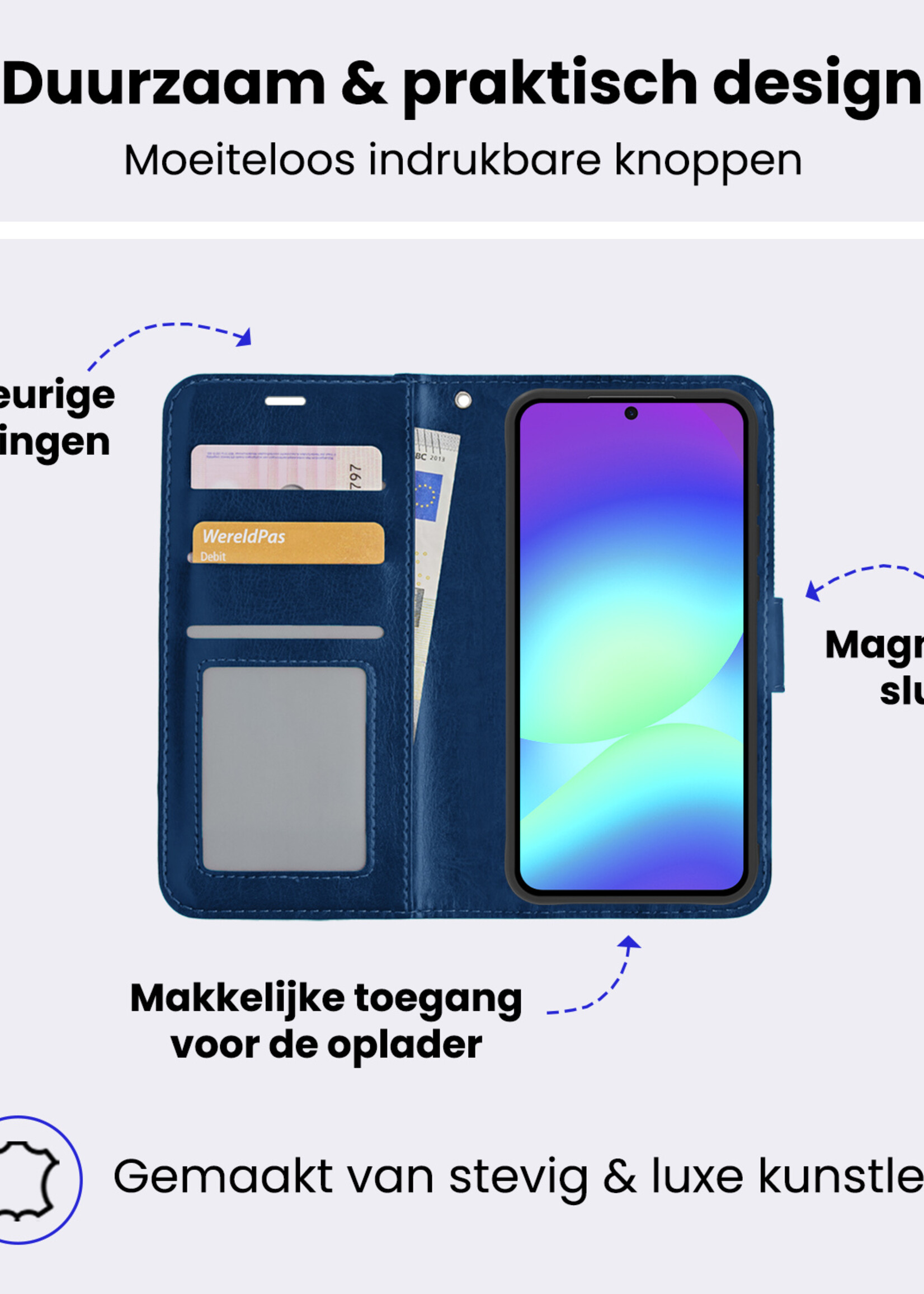 BTH BTH Samsung Galaxy A56 Hoesje Bookcase Met Screenprotector - Donkerblauw