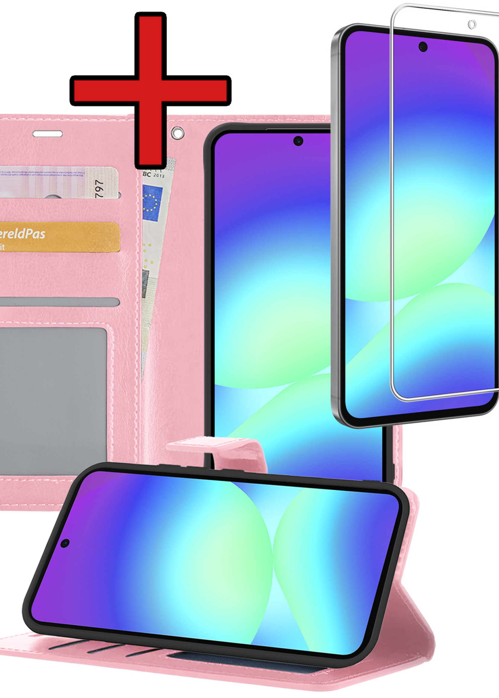 BTH BTH Samsung Galaxy A56 Hoesje Bookcase Met Screenprotector - Lichtroze