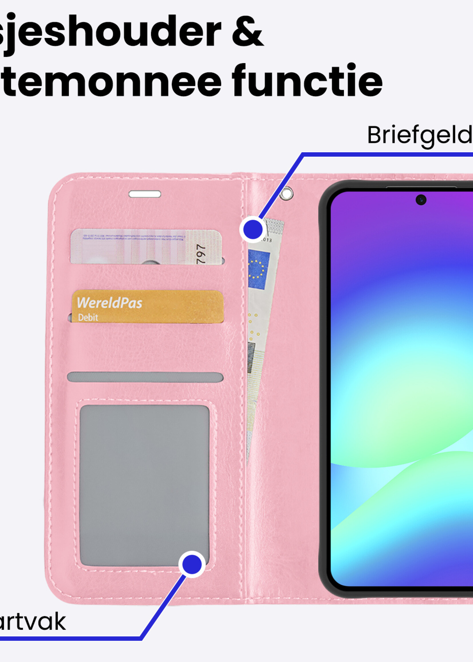 BTH BTH Samsung Galaxy A56 Hoesje Bookcase Met Screenprotector - Lichtroze