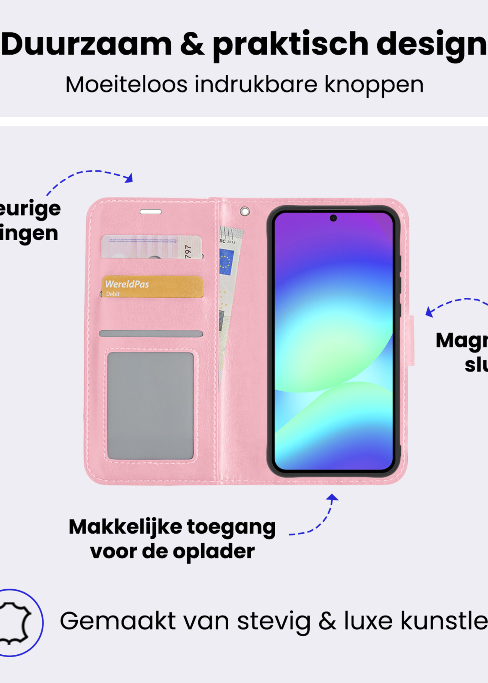 BTH BTH Samsung Galaxy A56 Hoesje Bookcase Met Screenprotector - Lichtroze