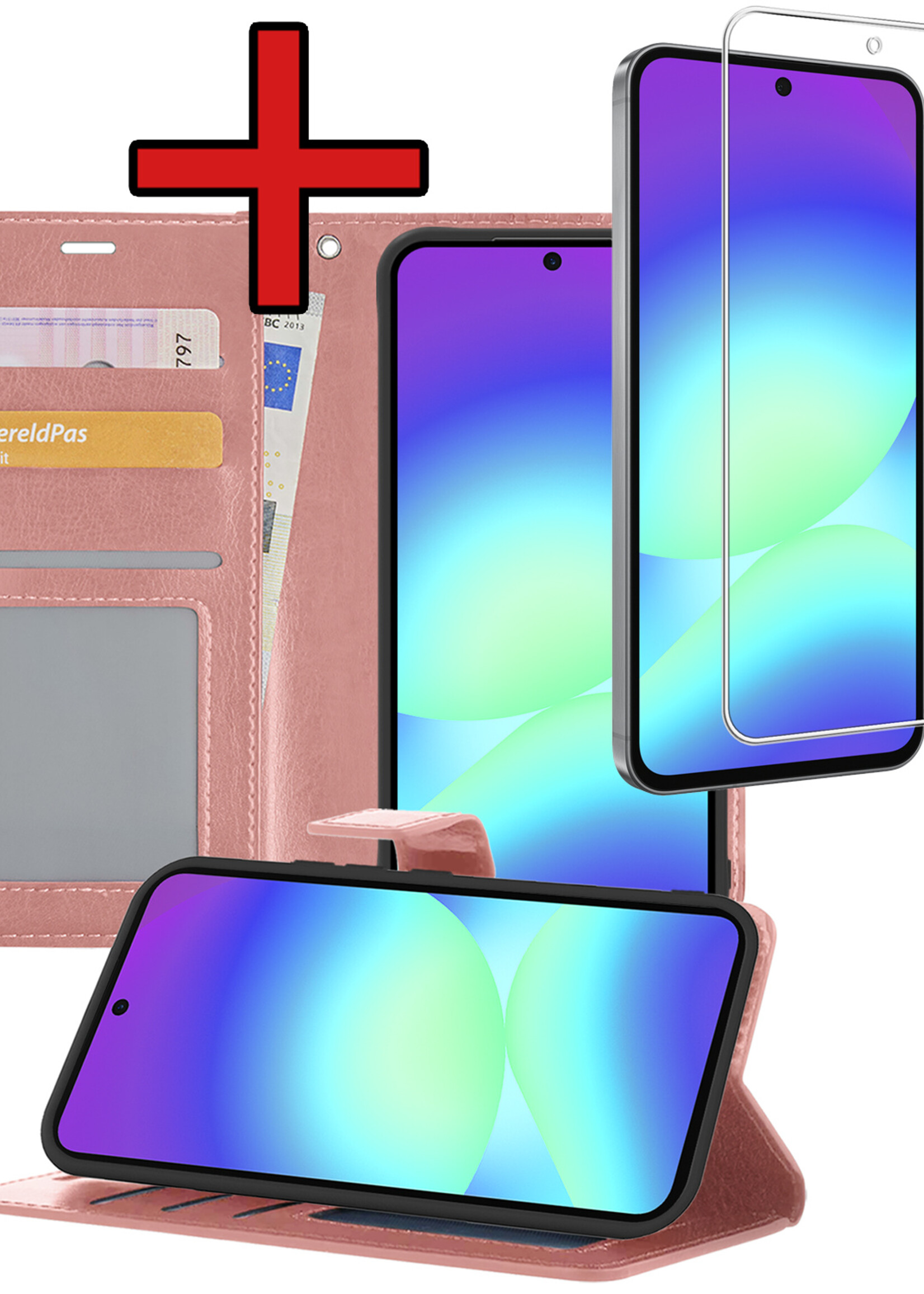 BTH BTH Samsung Galaxy A56 Hoesje Bookcase Met Screenprotector - Rose Goud