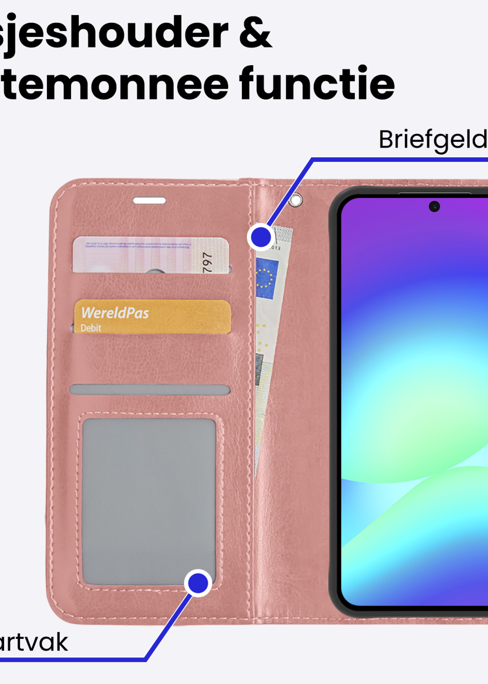 BTH BTH Samsung Galaxy A56 Hoesje Bookcase Met Screenprotector - Rose Goud