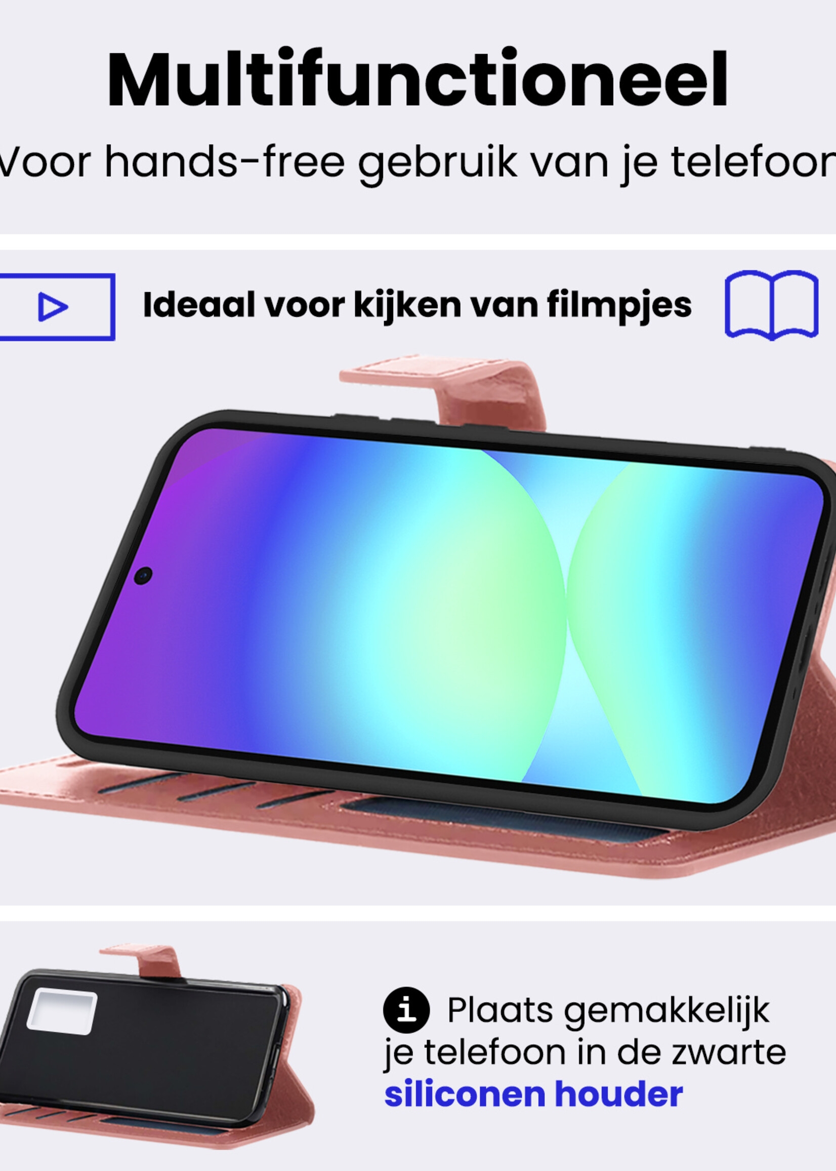 BTH BTH Samsung Galaxy A56 Hoesje Bookcase Met Screenprotector - Rose Goud