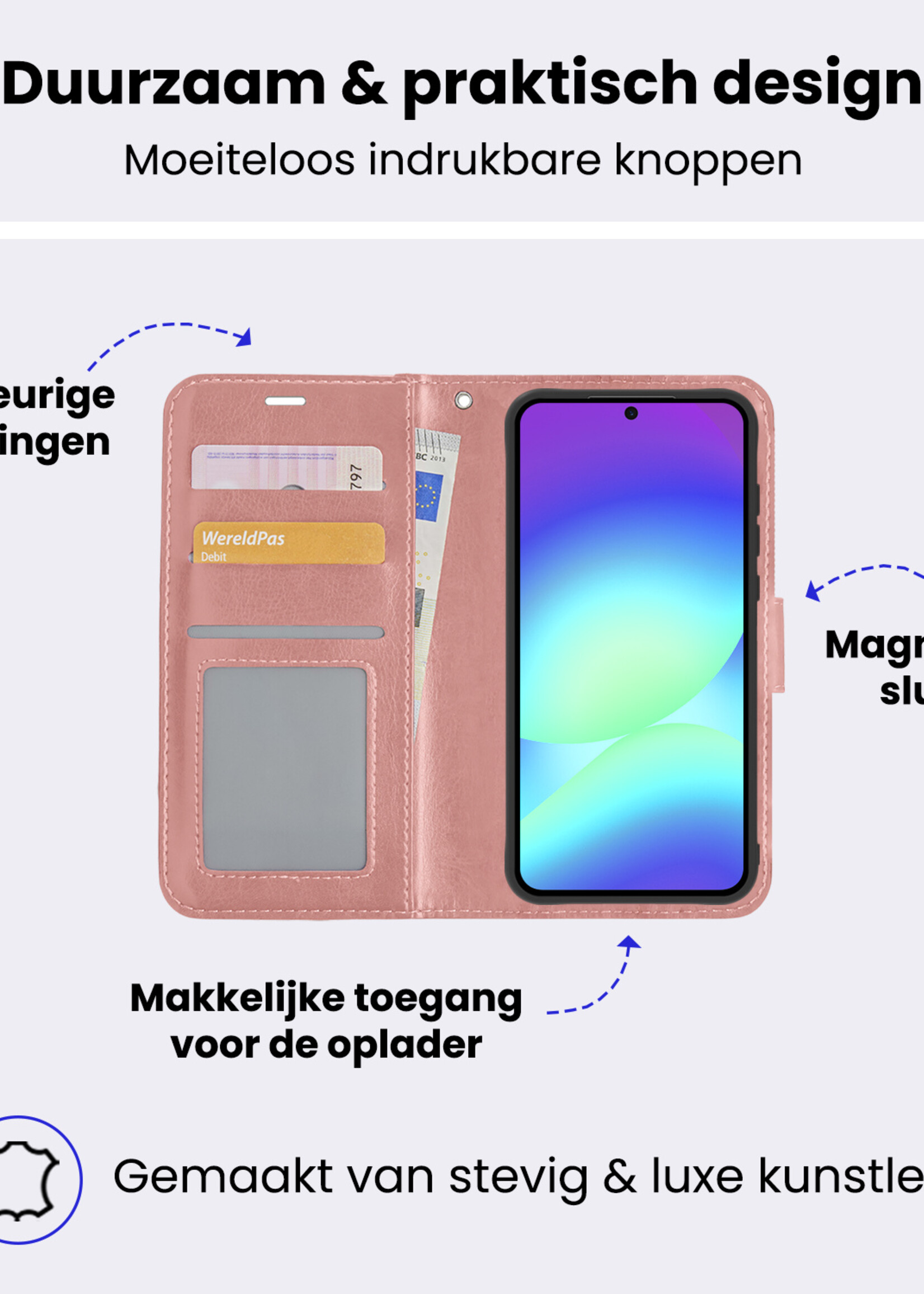 BTH BTH Samsung Galaxy A56 Hoesje Bookcase Met Screenprotector - Rose Goud
