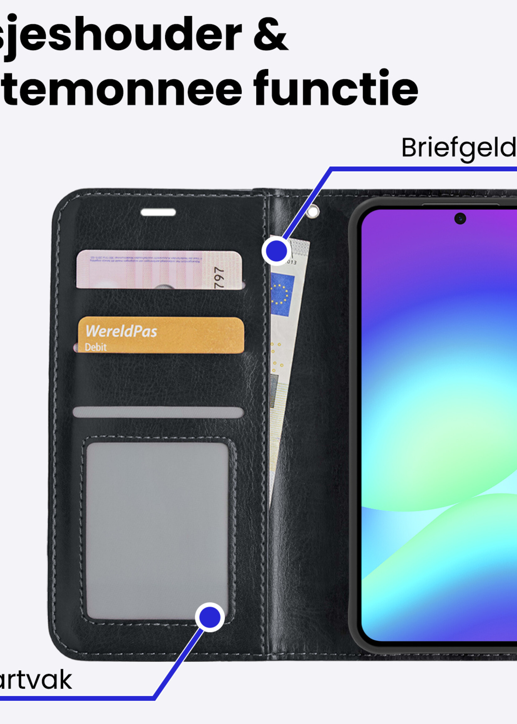 BTH BTH Samsung Galaxy A56 Hoesje Bookcase Met Screenprotector - Zwart