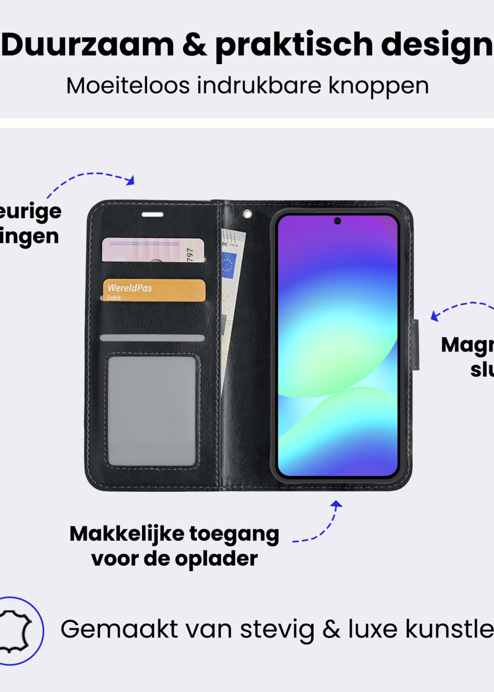 BTH BTH Samsung Galaxy A56 Hoesje Bookcase Met Screenprotector - Zwart
