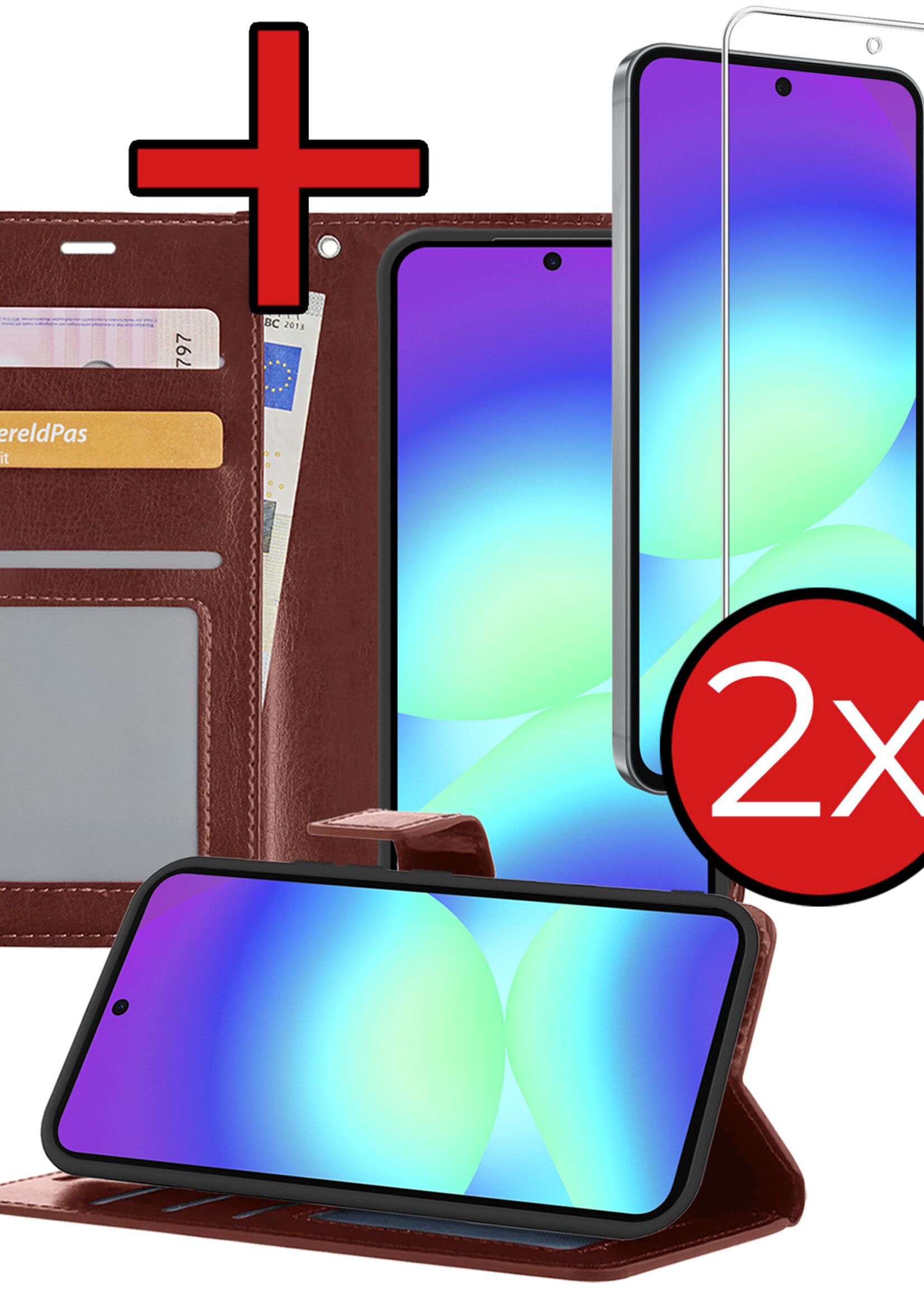 BTH BTH Samsung Galaxy A56 Hoesje Bookcase Met 2x Screenprotector - Bruin