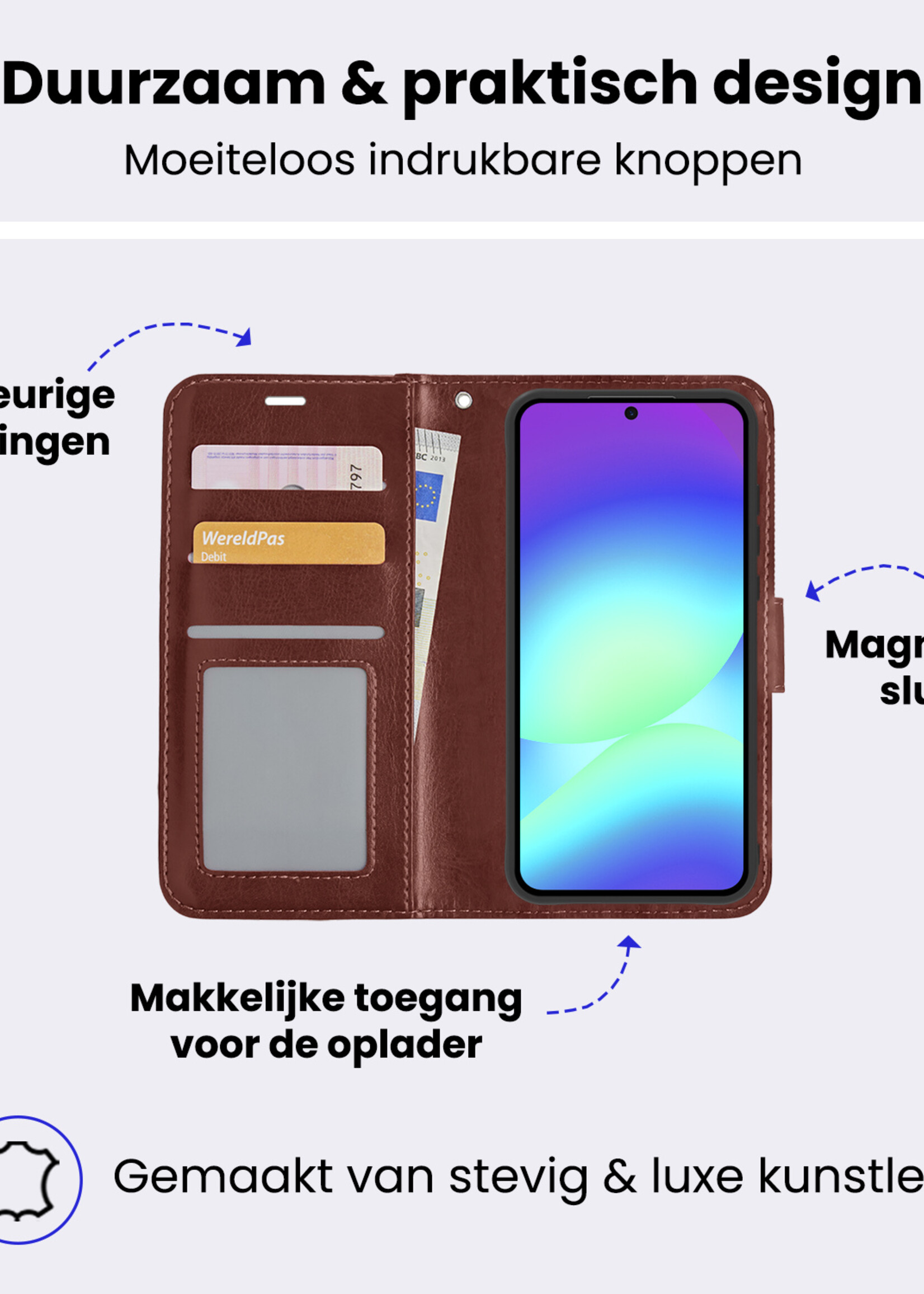 BTH BTH Samsung Galaxy A56 Hoesje Bookcase Met 2x Screenprotector - Bruin