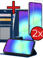 BTH BTH Samsung Galaxy A56 Hoesje Bookcase Met 2x Screenprotector - Donkerblauw