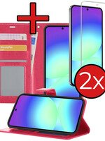 BTH BTH Samsung Galaxy A56 Hoesje Bookcase Met 2x Screenprotector - Donkerroze