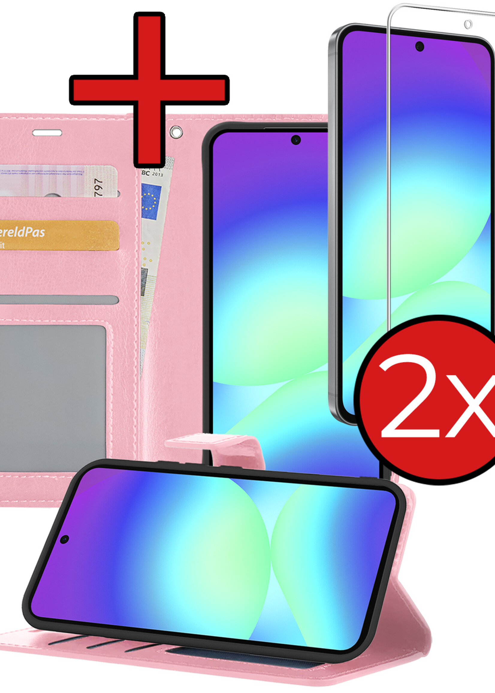 BTH BTH Samsung Galaxy A56 Hoesje Bookcase Met 2x Screenprotector - Lichtroze
