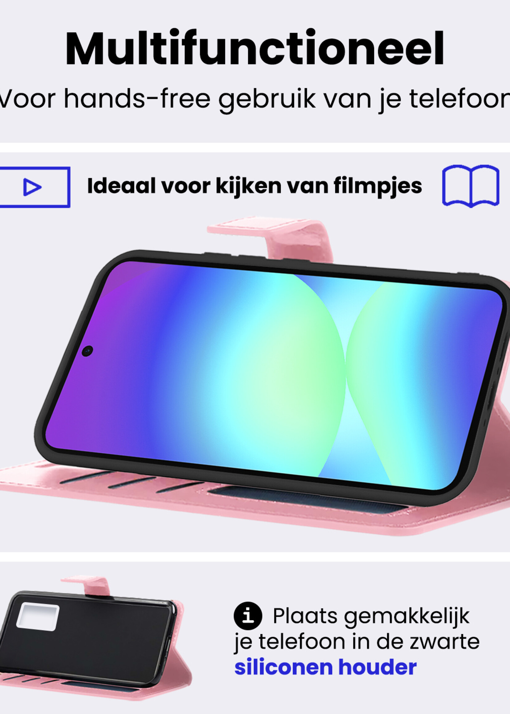 BTH BTH Samsung Galaxy A56 Hoesje Bookcase Met 2x Screenprotector - Lichtroze