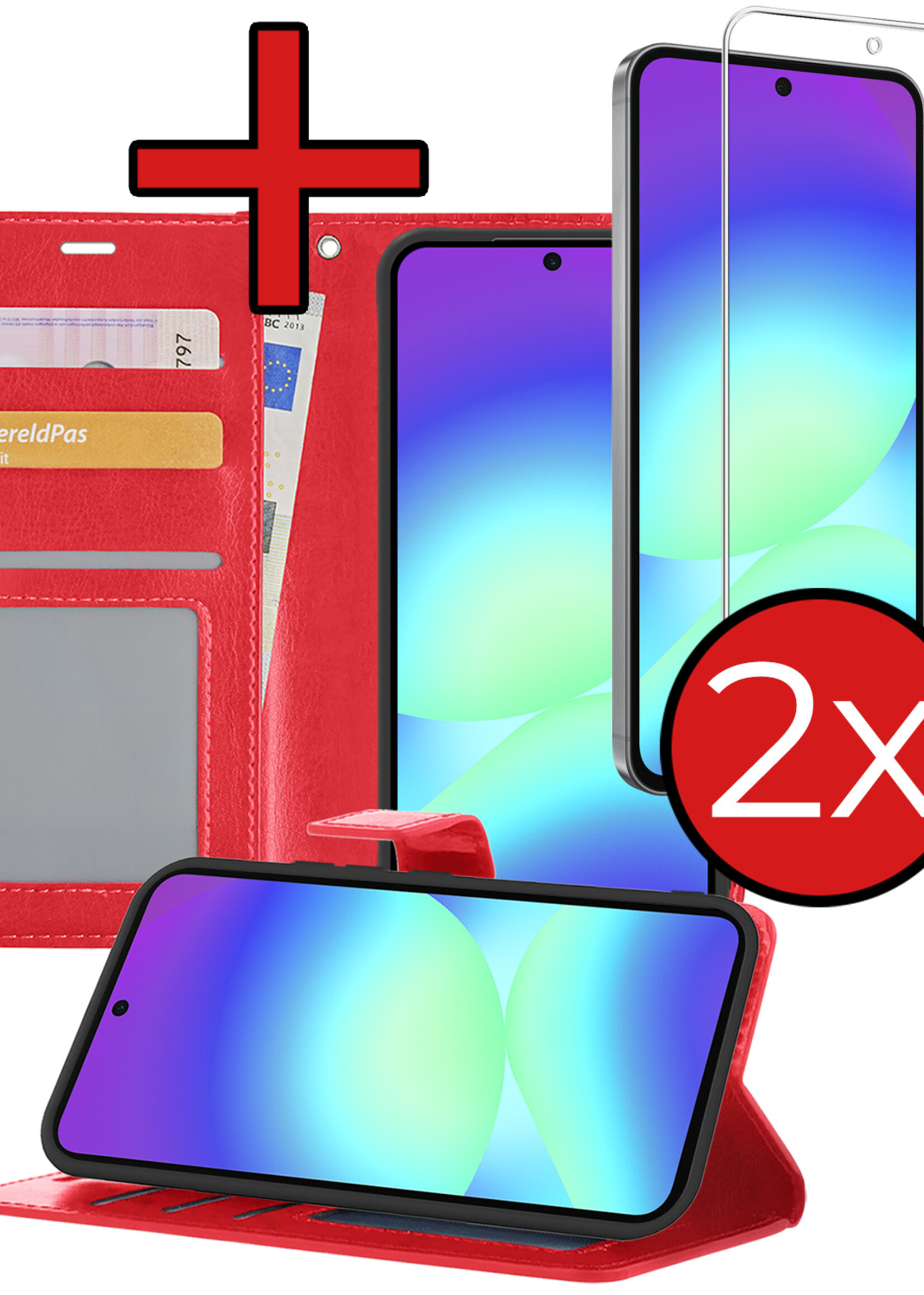 BTH BTH Samsung Galaxy A56 Hoesje Bookcase Met 2x Screenprotector - Rood