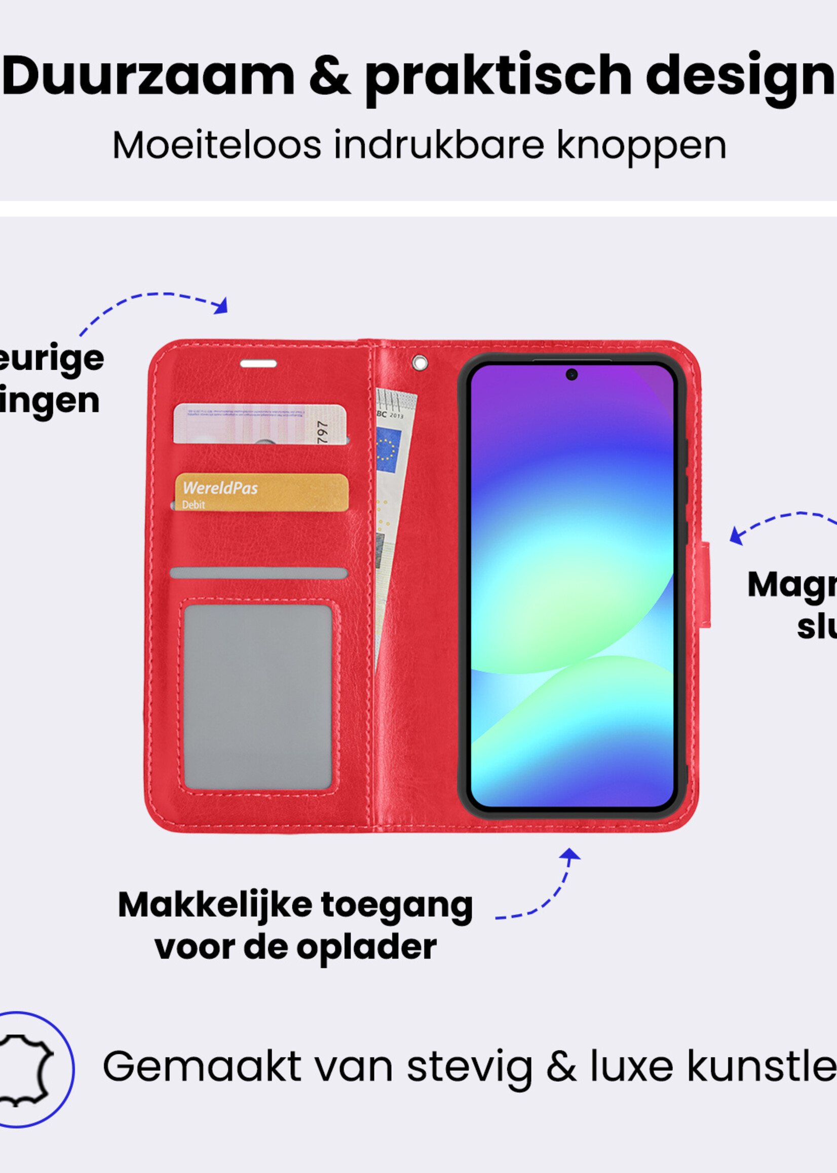 BTH BTH Samsung Galaxy A56 Hoesje Bookcase Met 2x Screenprotector - Rood