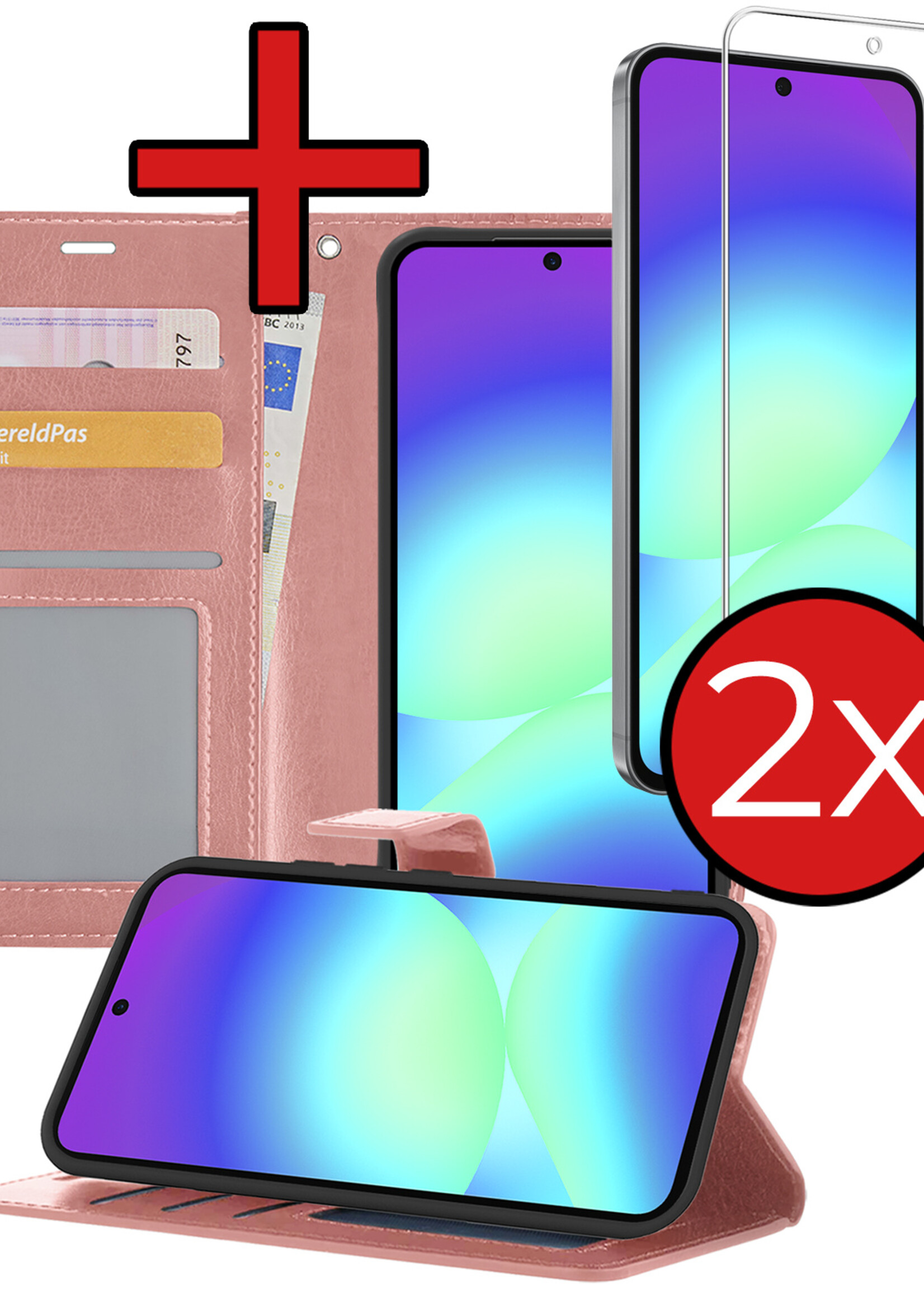 BTH BTH Samsung Galaxy A56 Hoesje Bookcase Met 2x Screenprotector - Rose Goud