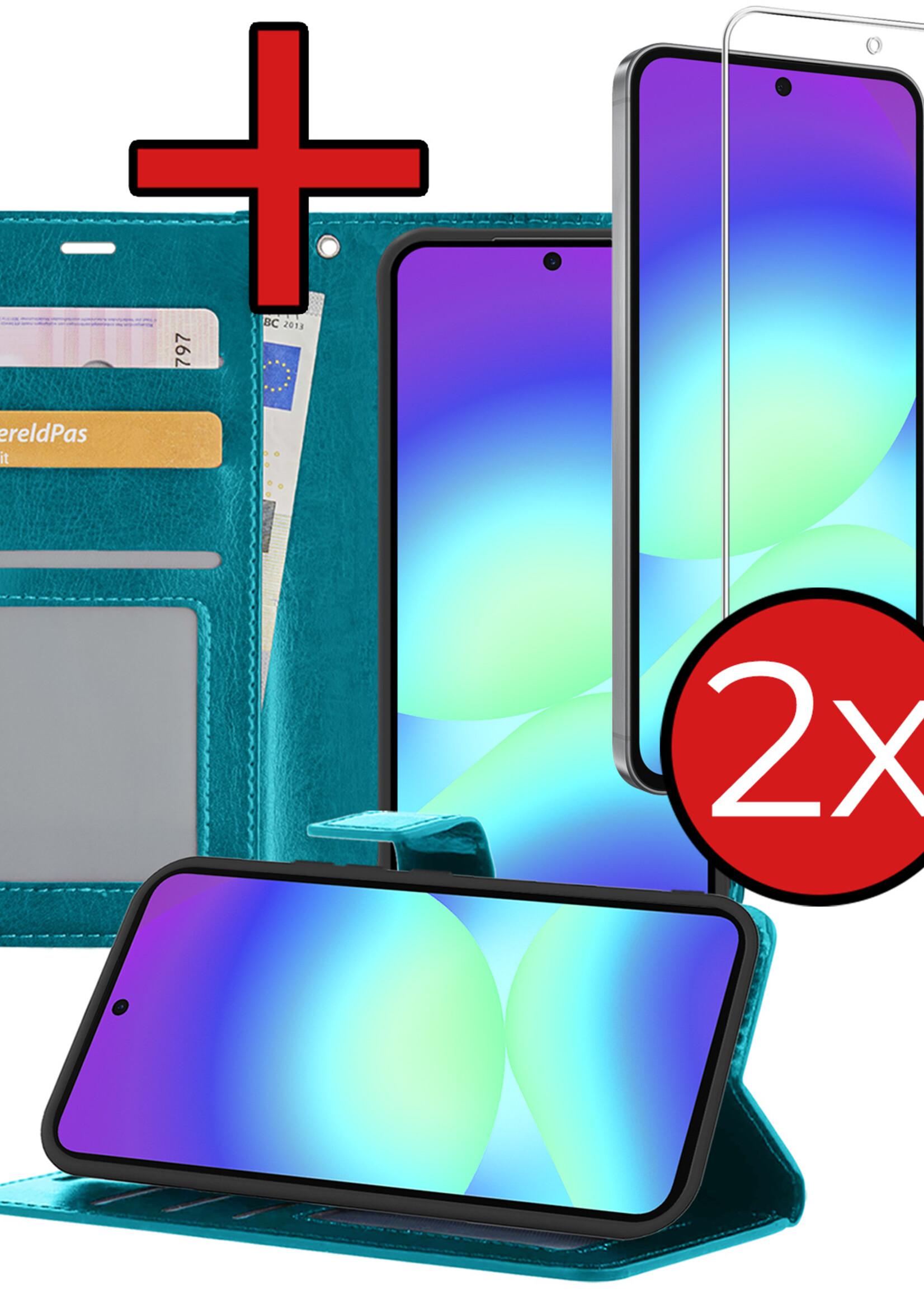 BTH BTH Samsung Galaxy A56 Hoesje Bookcase Met 2x Screenprotector - Turquoise