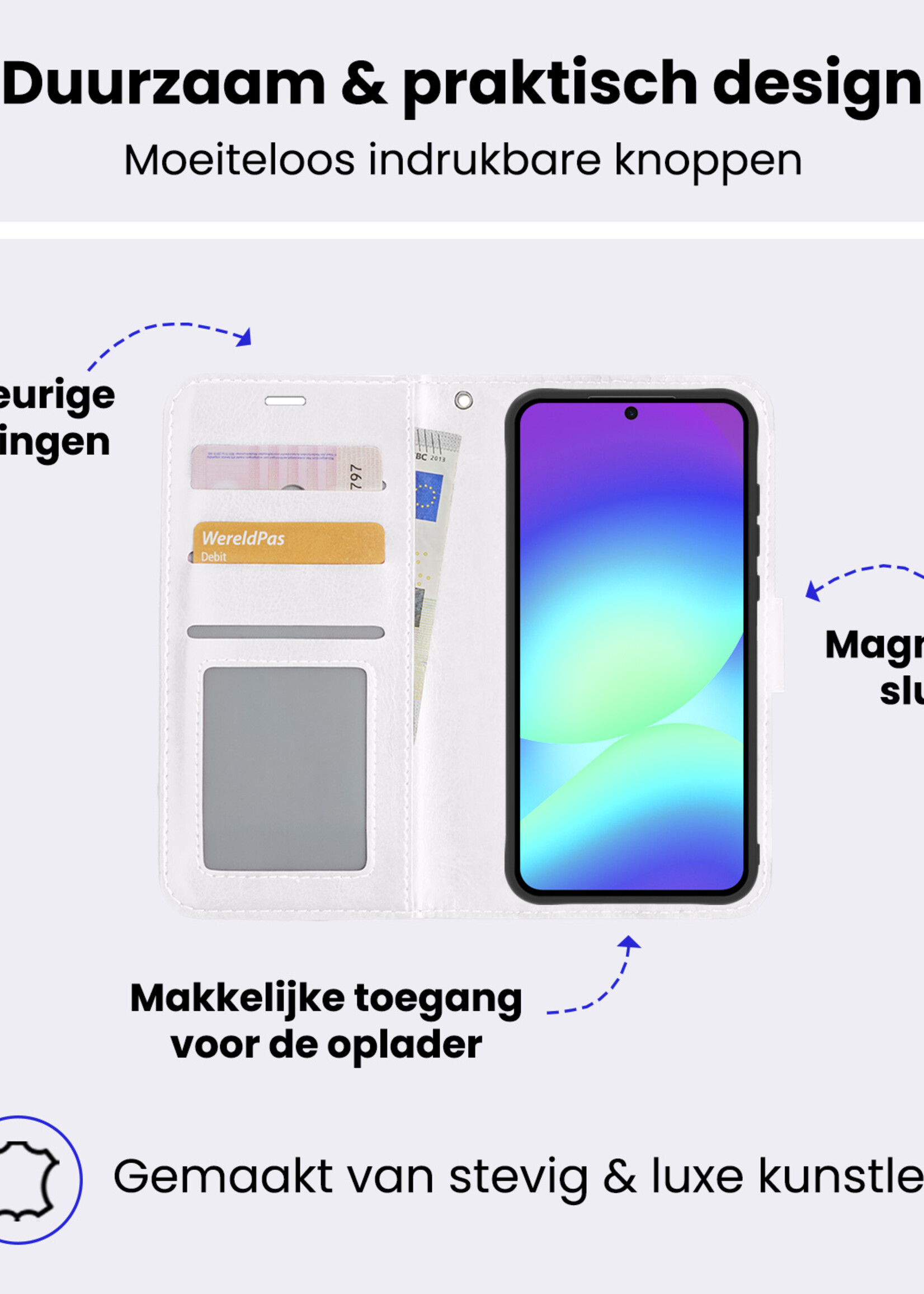 BTH BTH Samsung Galaxy A56 Hoesje Bookcase Met 2x Screenprotector - Wit