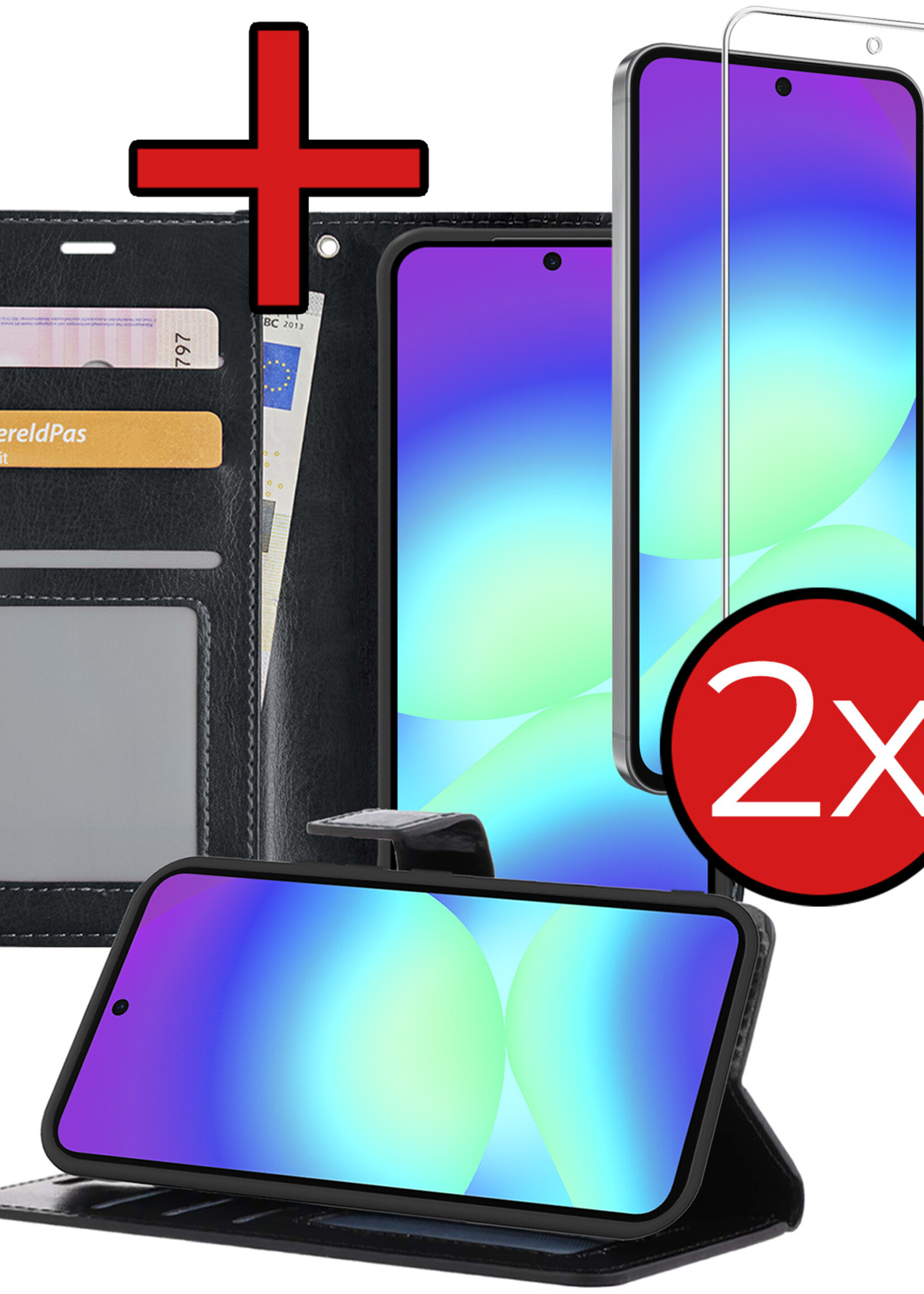 BTH BTH Samsung Galaxy A56 Hoesje Bookcase Met 2x Screenprotector - Zwart