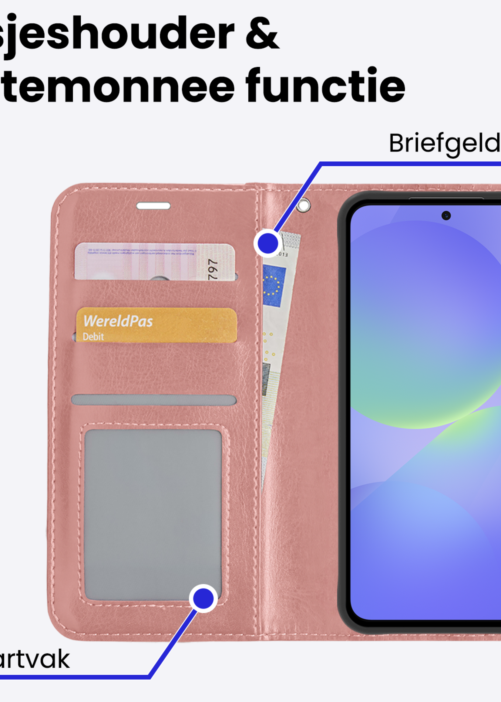 BTH BTH Samsung Galaxy A36 Hoesje Bookcase Met 2x Screenprotector - Rose Goud