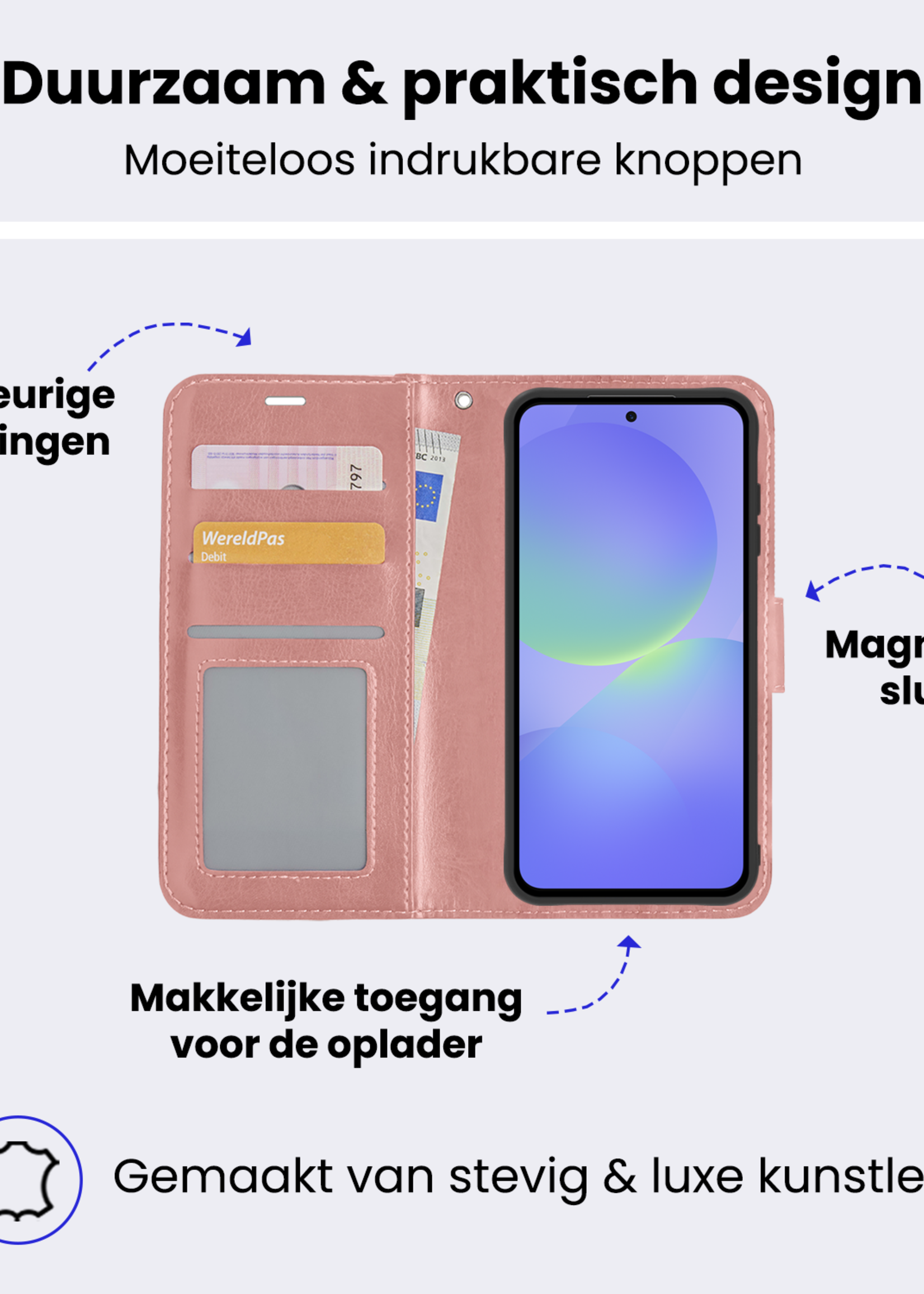 BTH BTH Samsung Galaxy A36 Hoesje Bookcase Met 2x Screenprotector - Rose Goud