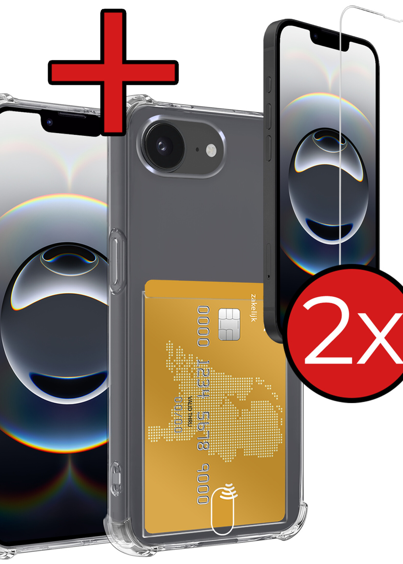 BTH BTH iPhone 16E Hoesje Pashouder Met 2x Screenprotector