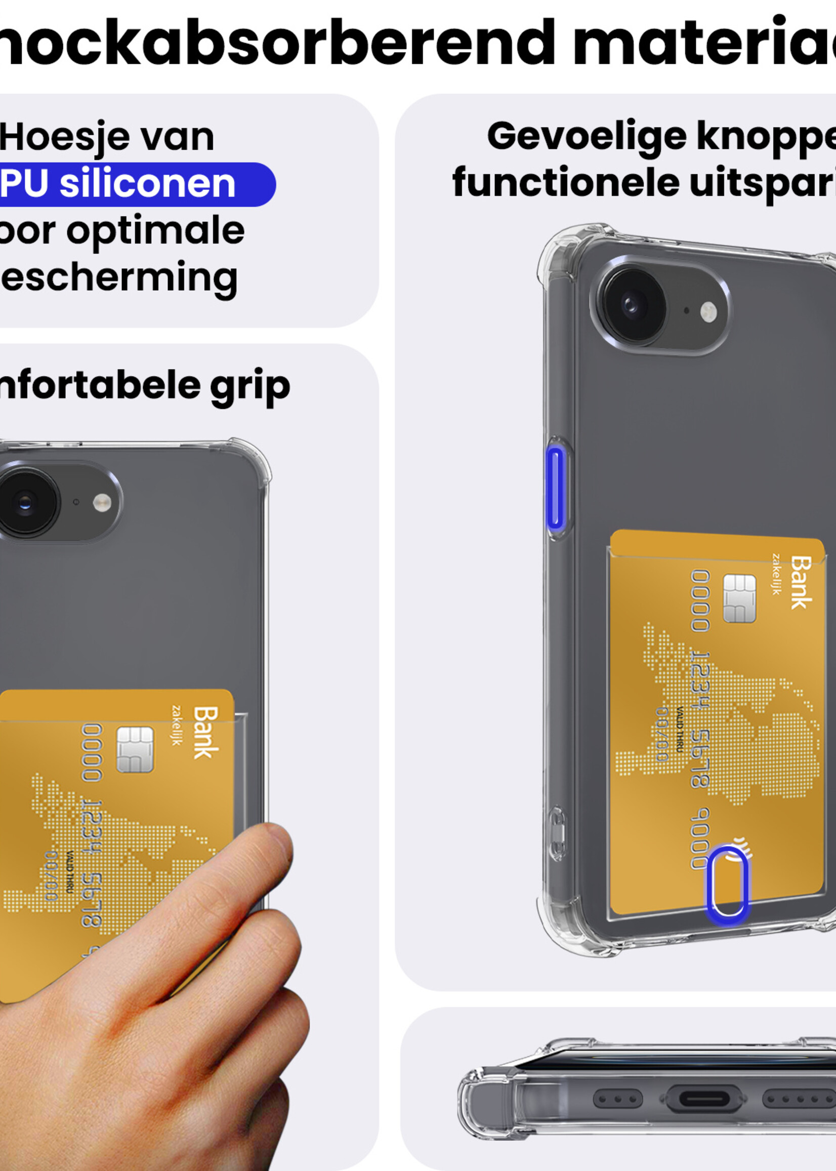 BTH BTH iPhone 16E Hoesje Pashouder Met 2x Screenprotector