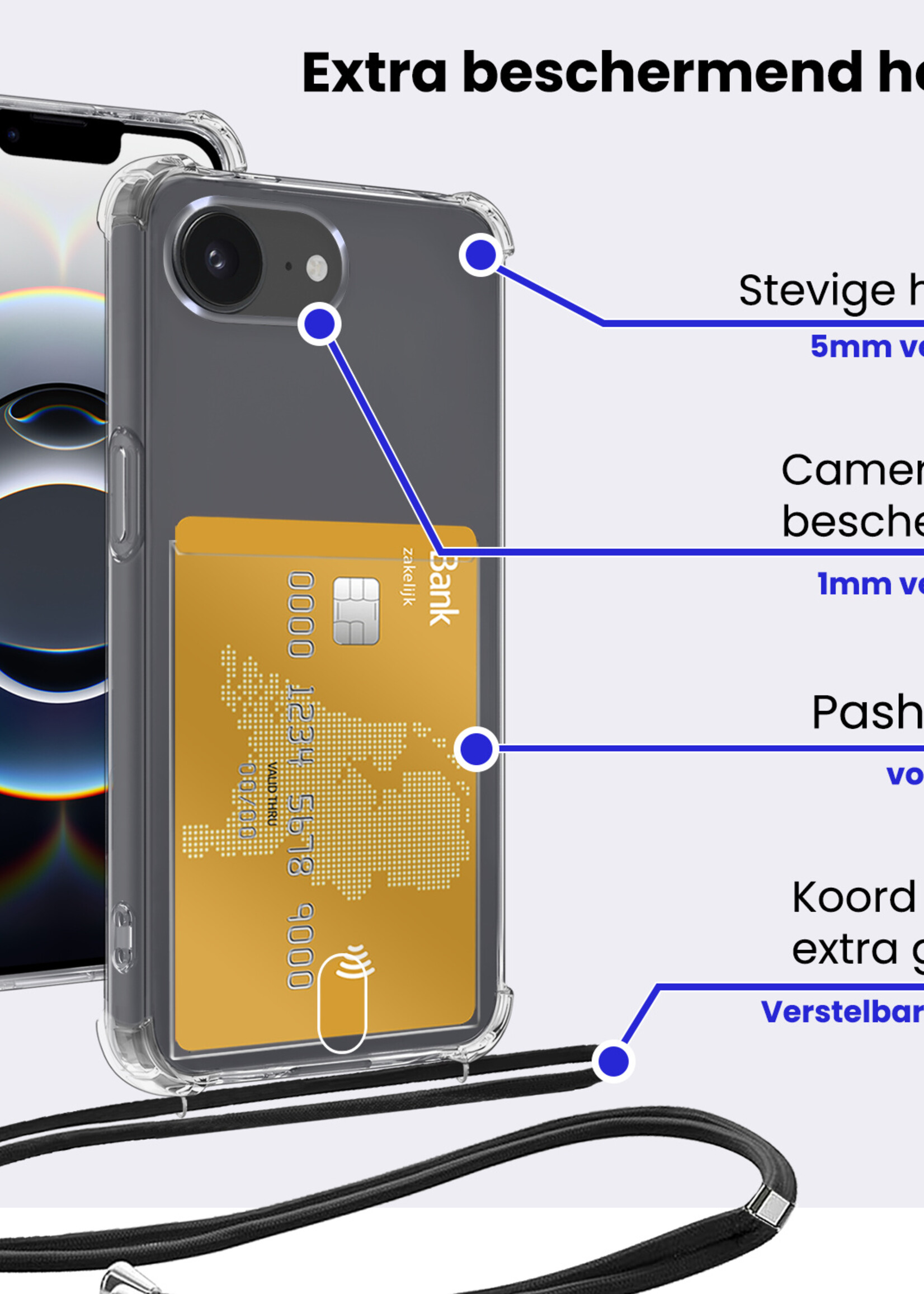 BTH BTH iPhone 16E Hoesje Pashouder met Koord