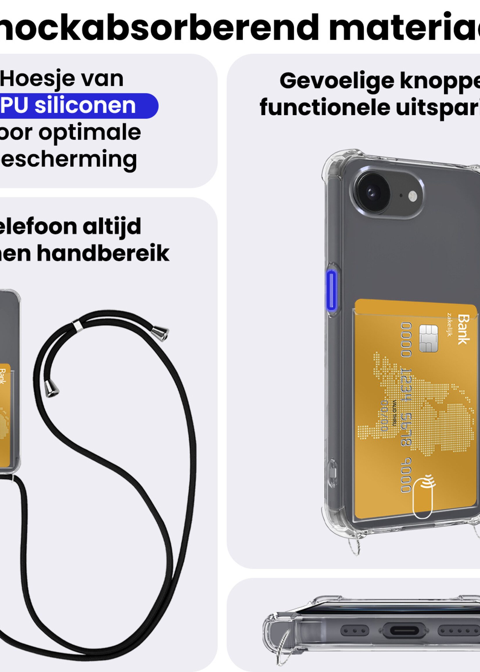 BTH BTH iPhone 16E Hoesje Pashouder met Koord