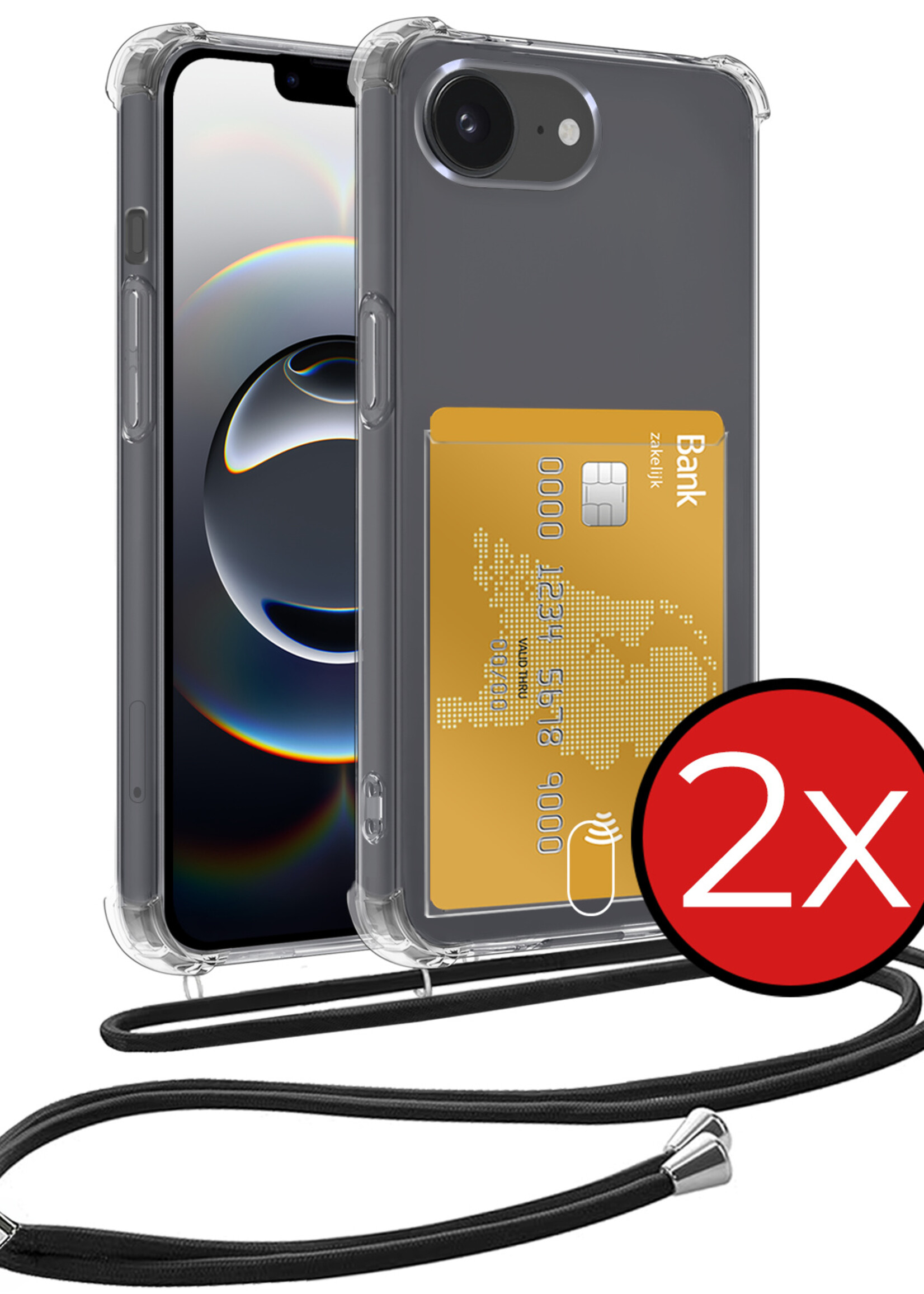 BTH BTH iPhone 16E Hoesje Pashouder met Koord - 2 PACK