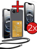 BTH BTH iPhone 16E Hoesje Pashouder met Koord Met 2x Screenprotector