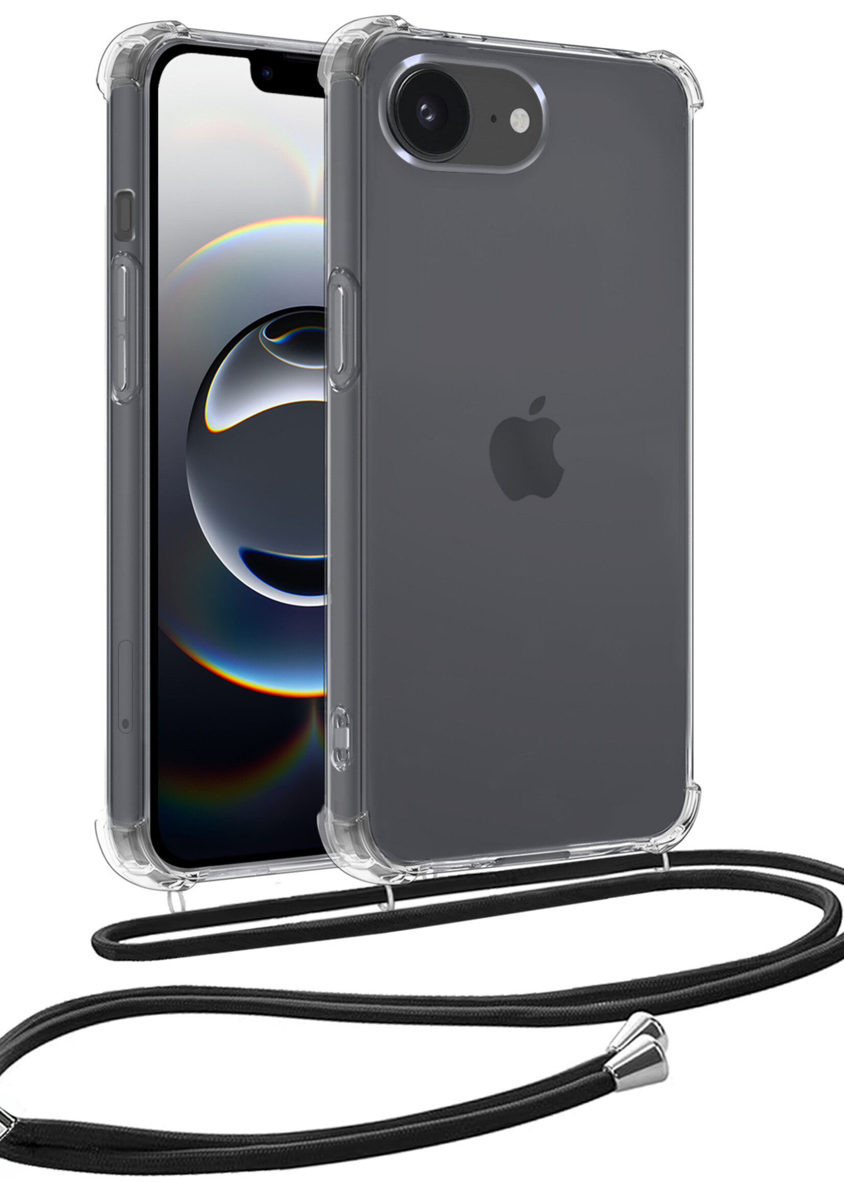 BTH BTH iPhone 16E Hoesje Transparant Shockproof Met Zwart Koord