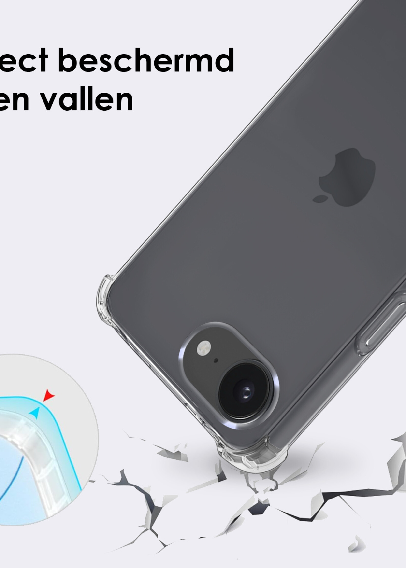 BTH BTH iPhone 16E Hoesje Transparant Shockproof Met Zwart Koord