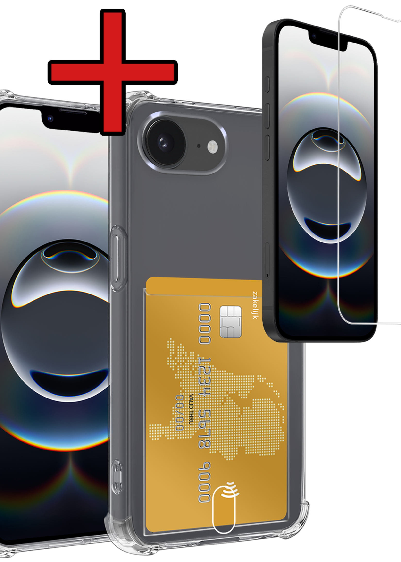 BTH BTH iPhone 16E Hoesje Pashouder Met Screenprotector