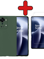 BTH BTH OnePlus Nord 2T Hoesje Siliconen Met Screenprotector - Donkergroen