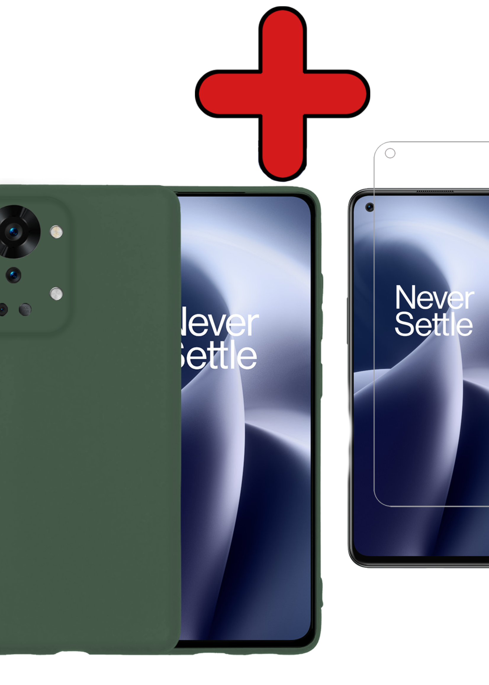 BTH BTH OnePlus Nord 2T Hoesje Siliconen Met Screenprotector - Donkergroen